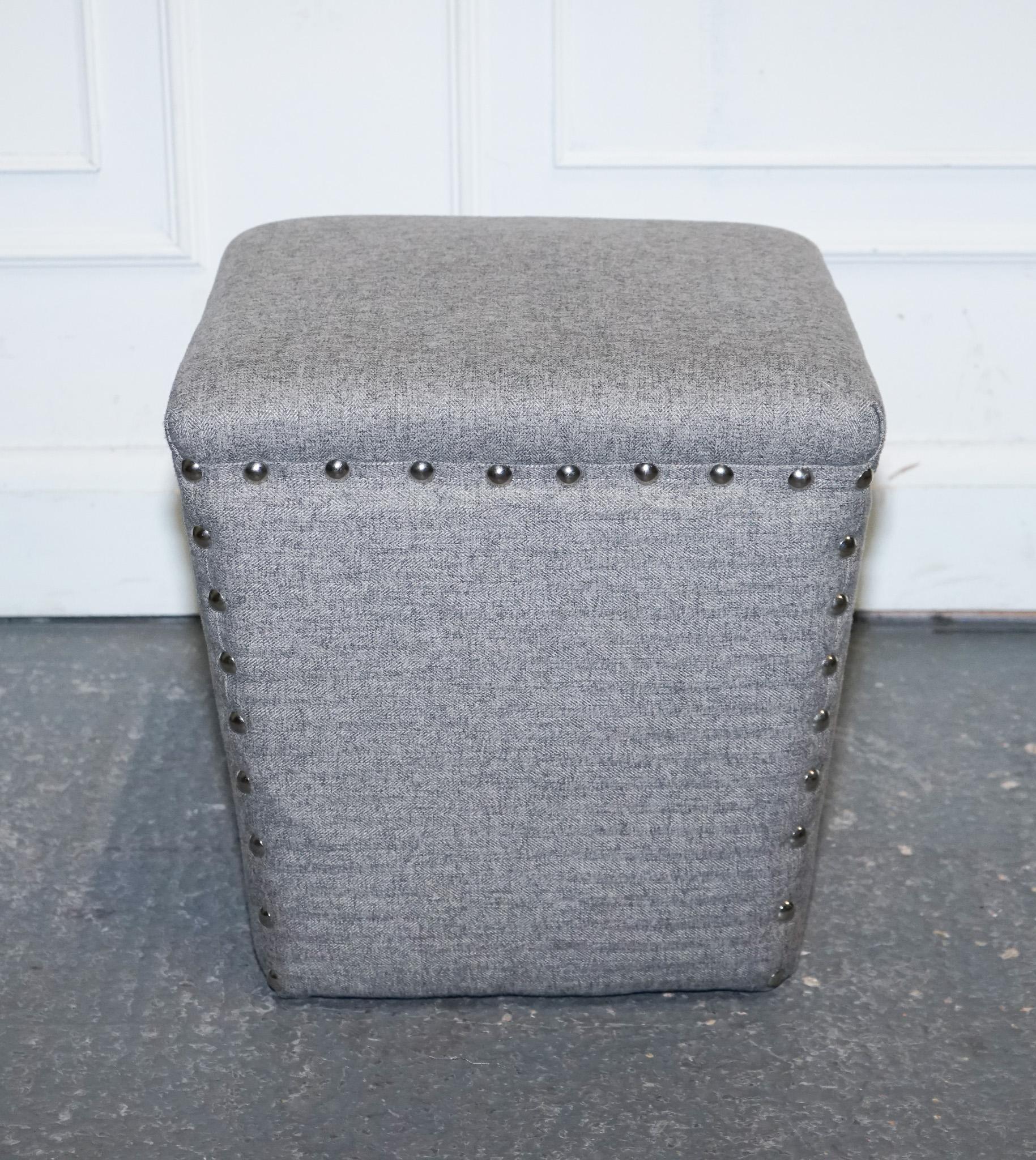 Hand-Crafted LOVELY PAIR OF GREY FABRIC STUDDED FOOTSTOOLS SiDE STAND STOOL For Sale