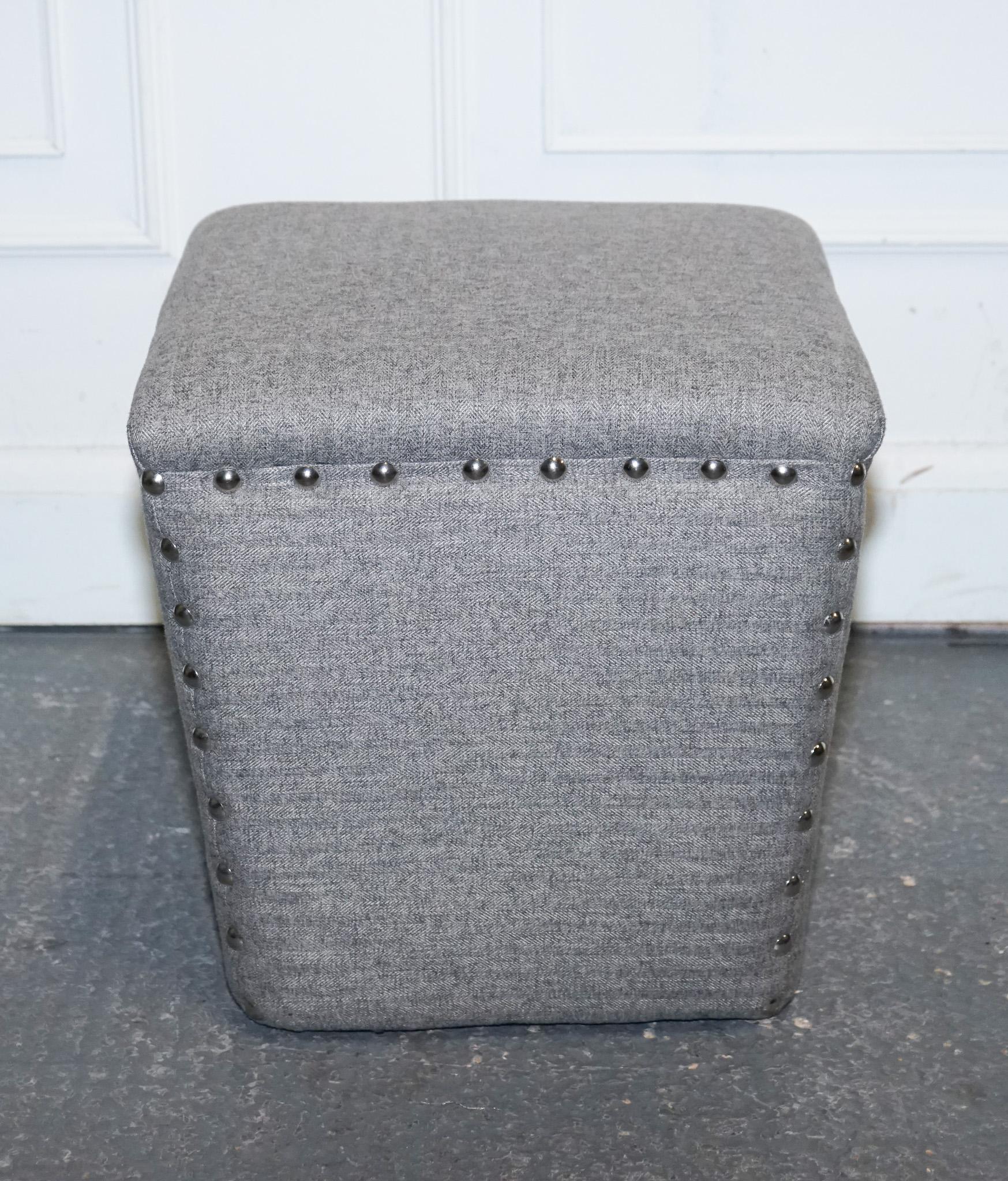 20th Century LOVELY PAIR OF GREY FABRIC STUDDED FOOTSTOOLS SiDE STAND STOOL For Sale