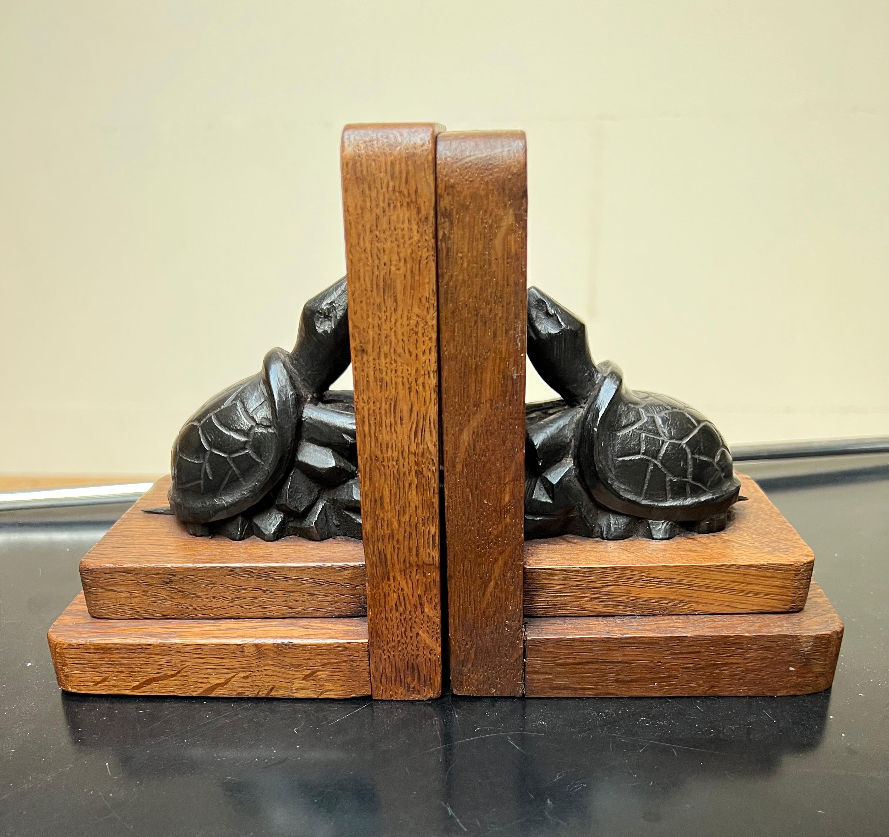 Endearing pair of stylish and quality carved turtle bookend.

If you like animal sculptures in general and turtles and turtle sculptures in particular then you will love this pair of Art Deco era bookends. In this day and age it is getting ever