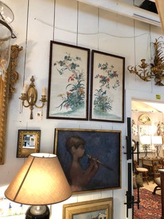 Lovely Pair of Hand Painted Asian Watercolors with Birds