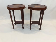 Lovely Pair of Heckman Oval Flame Mahogany Side Tables