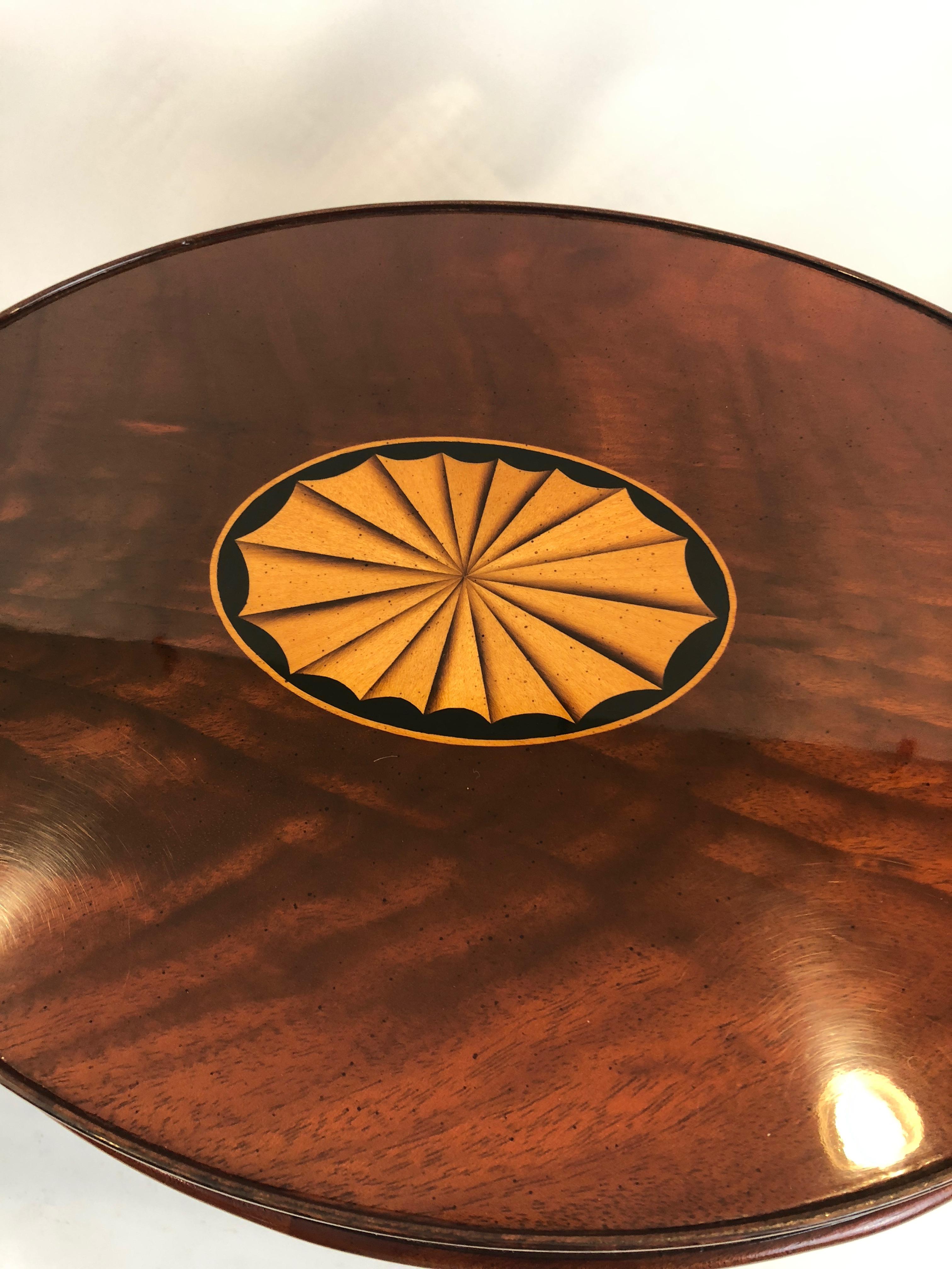 American Lovely Pair of Heckman Oval Flame Mahogany Side Tables