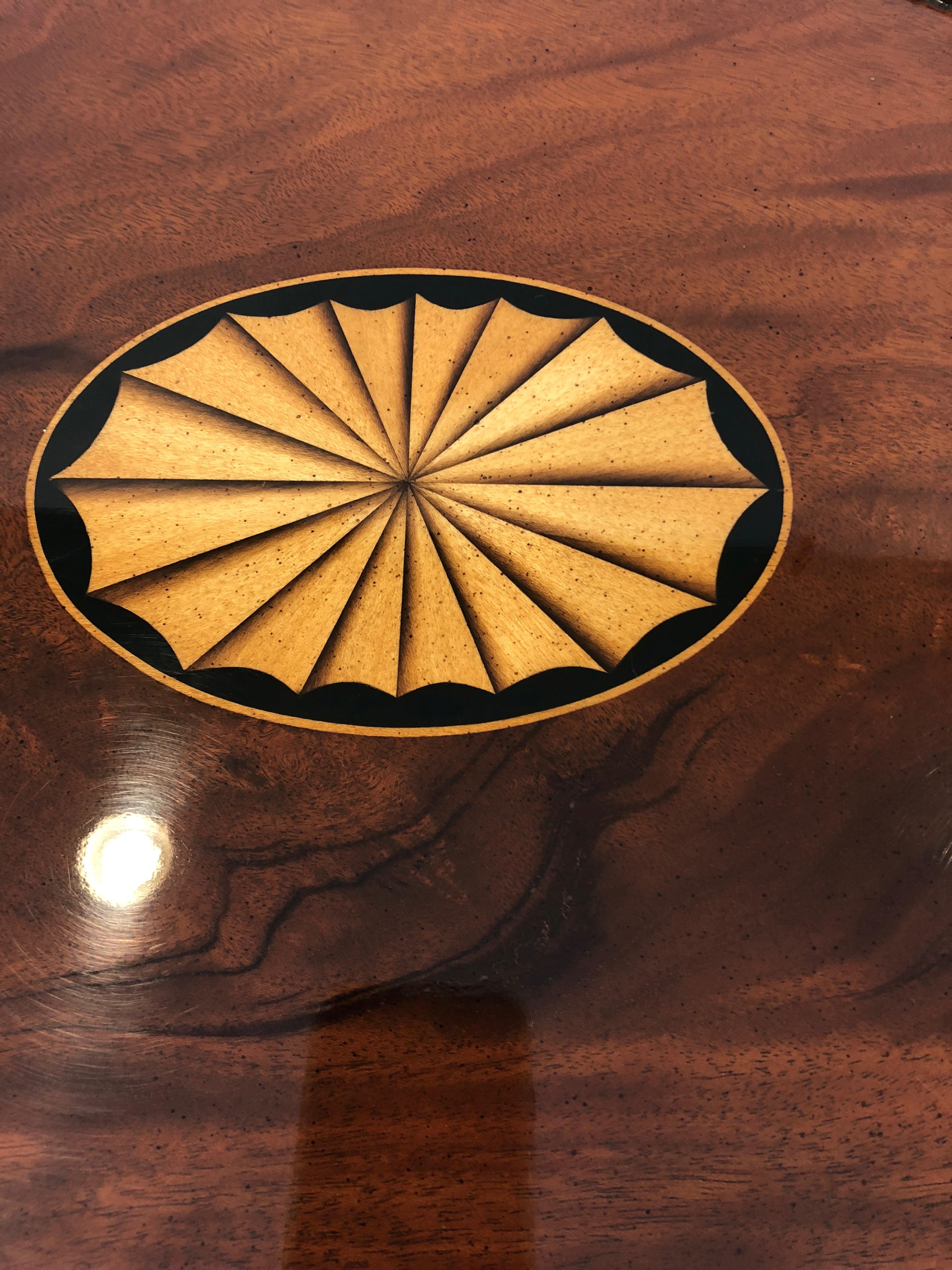 Contemporary Lovely Pair of Heckman Oval Flame Mahogany Side Tables