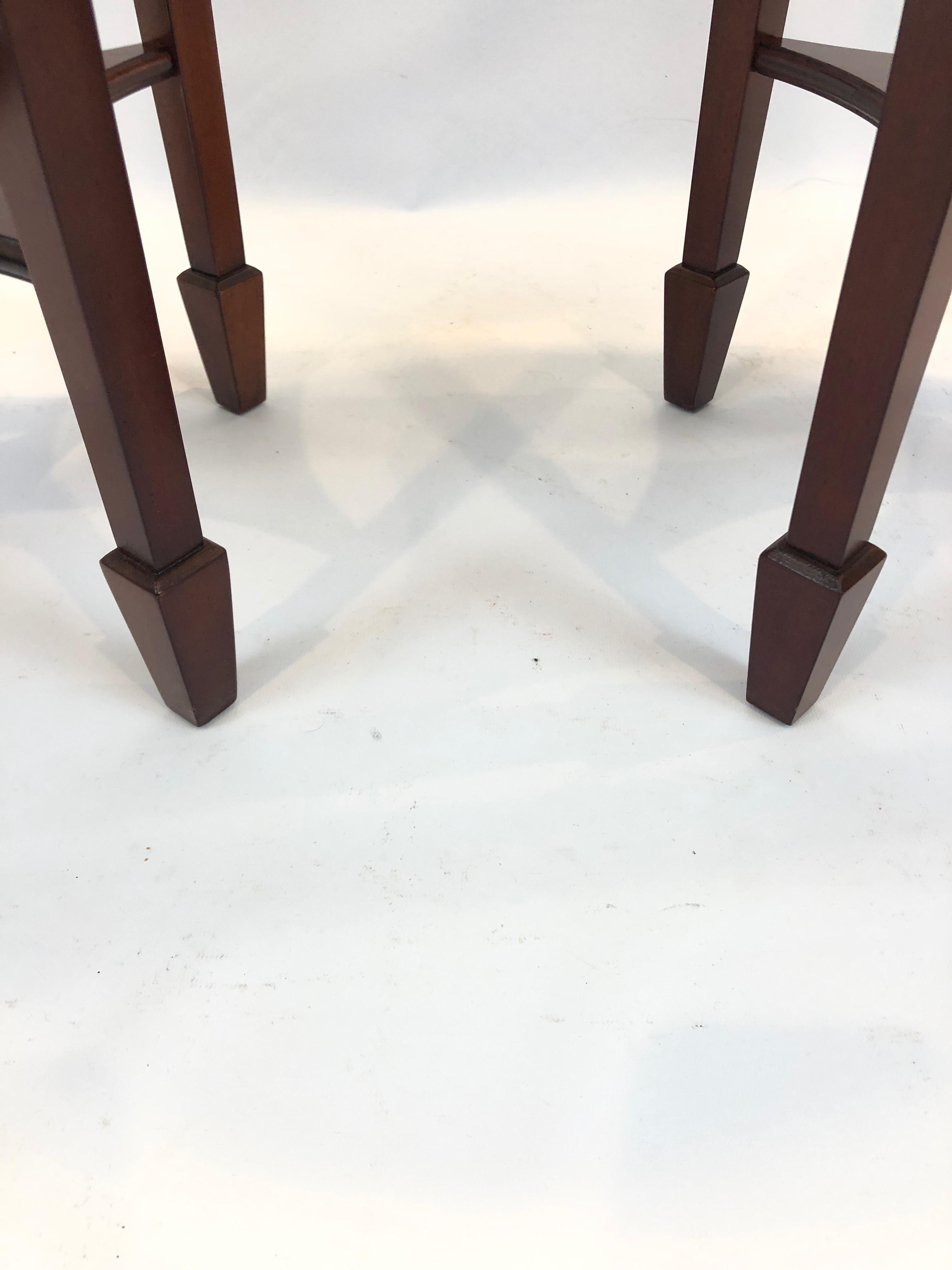 Lovely Pair of Heckman Oval Flame Mahogany Side Tables 1