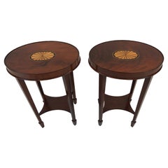 Lovely Pair of Heckman Oval Flame Mahogany Side Tables