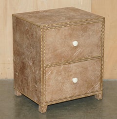 LOVELY PAiR OF HERITAGE BROWN LEATHER NIGHTSTAND BEDSIDE SIDE END TABLE DRAWERS