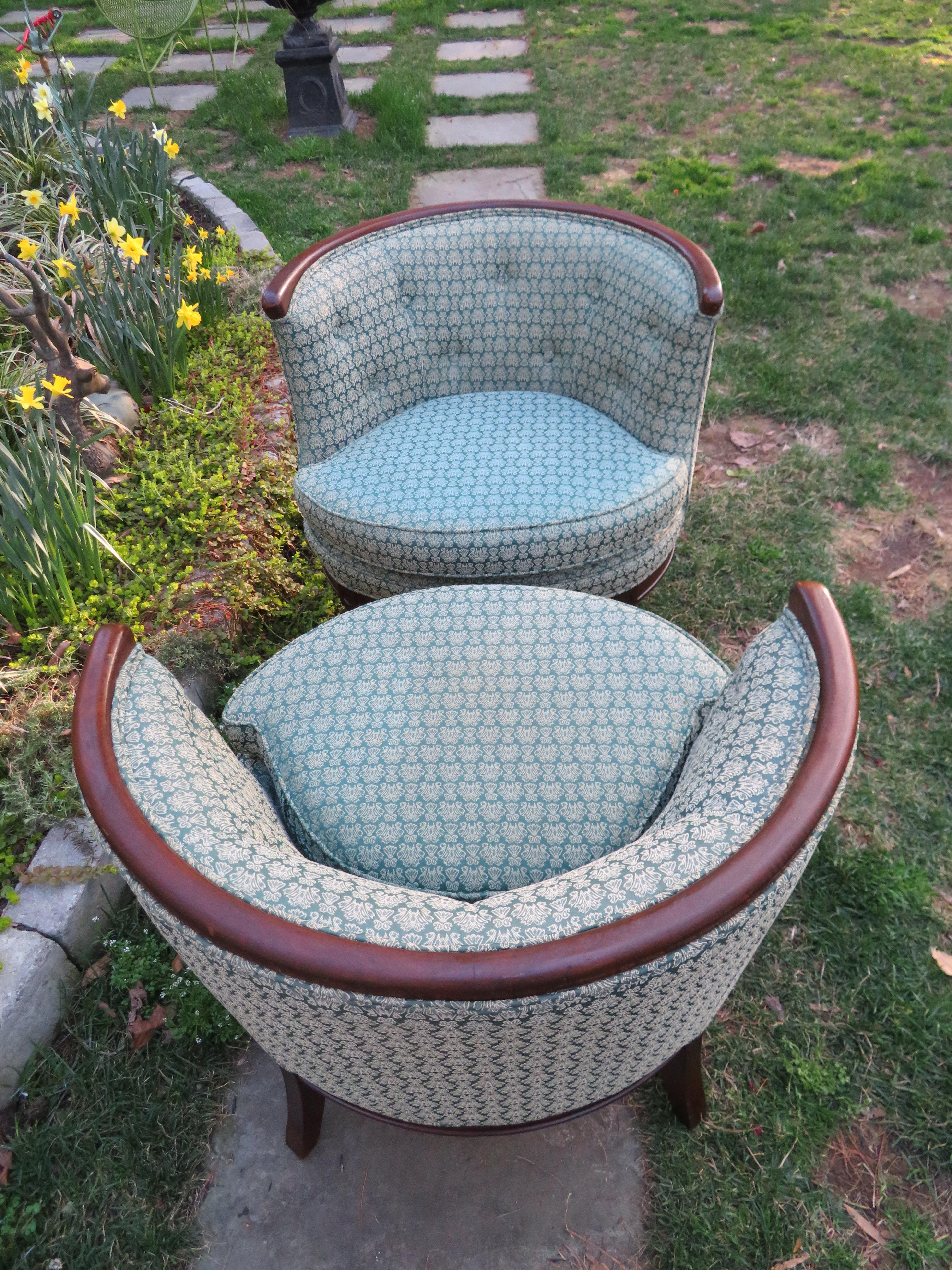 Lovely Pair of Hollywood Regency Barrel Back Lounge Chairs 9