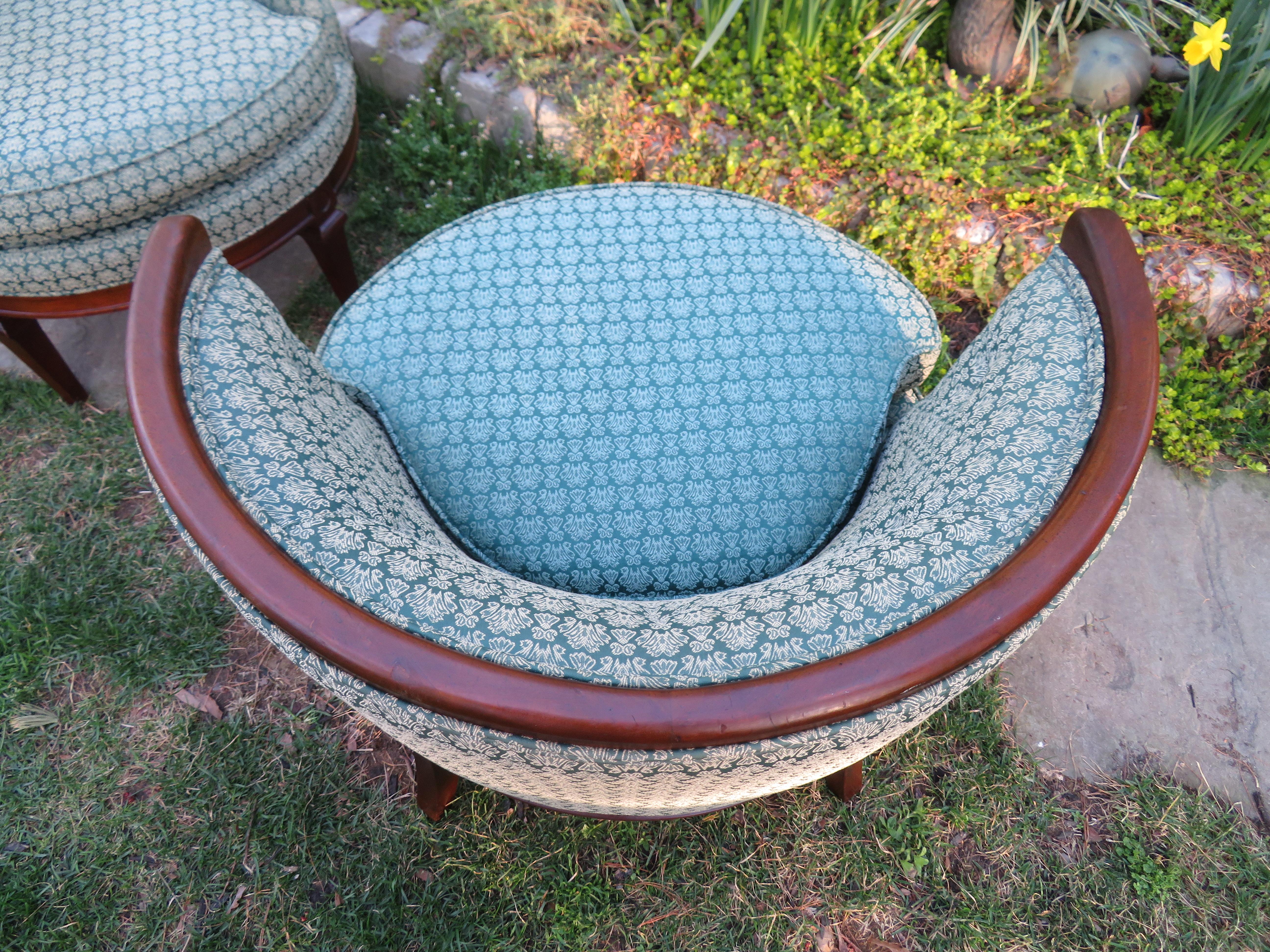 Upholstery Lovely Pair of Hollywood Regency Barrel Back Lounge Chairs