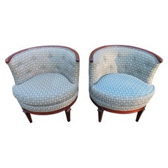 Lovely Pair of Hollywood Regency Barrel Back Lounge Chairs