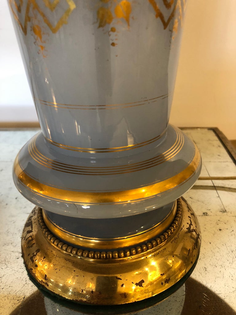 Lovely Pair of Ice Blue and Gold Leaf Table Lamps For Sale at 1stdibs