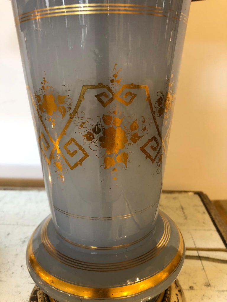 Lovely Pair of Ice Blue and Gold Leaf Table Lamps For Sale at 1stdibs