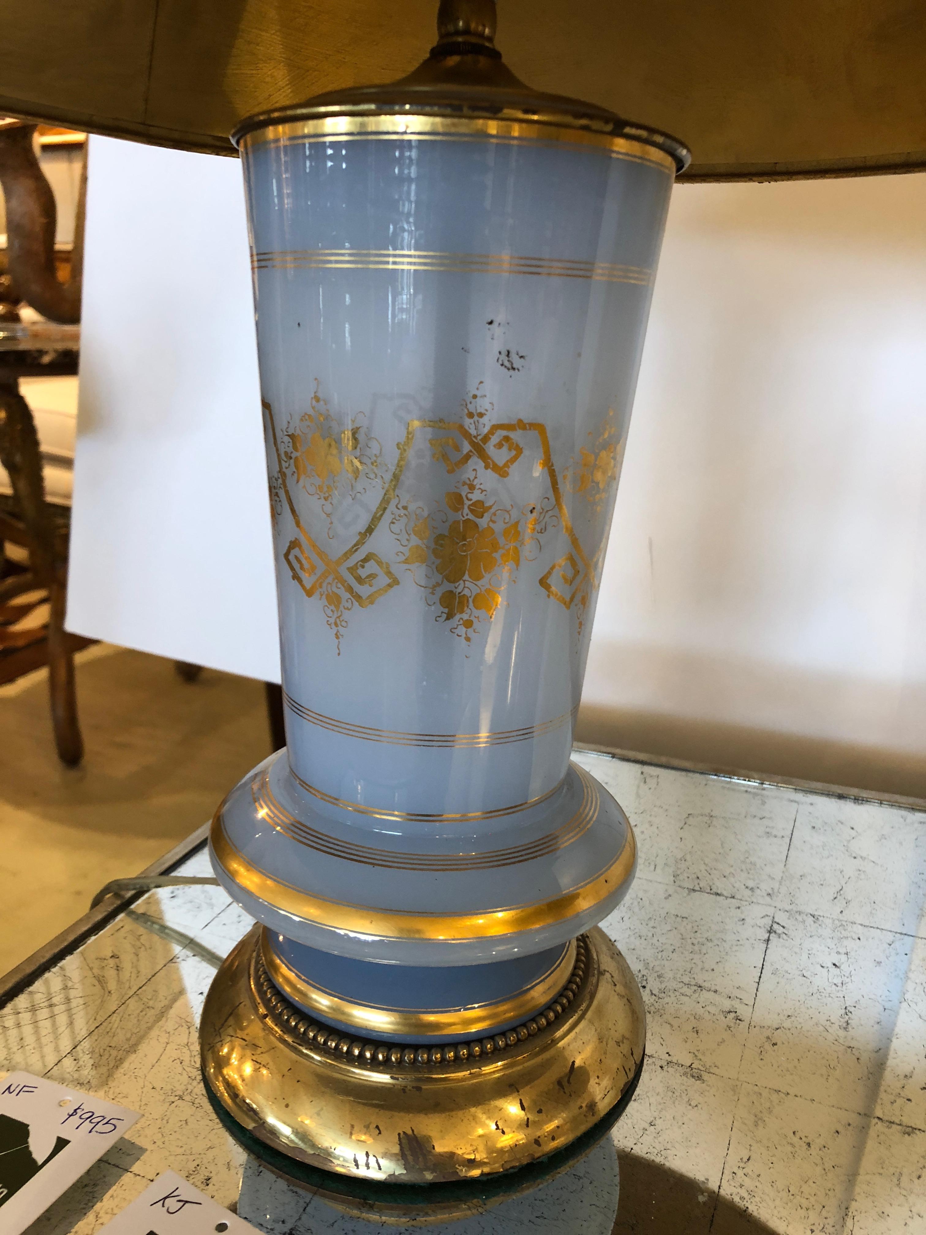 Lovely Pair of Ice Blue and Gold Leaf Table Lamps 1