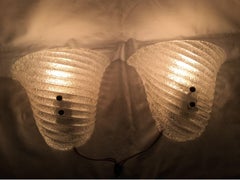 Hübsches Paar italienischer Muranoglas-Leuchter aus gestreiftem Eisglas