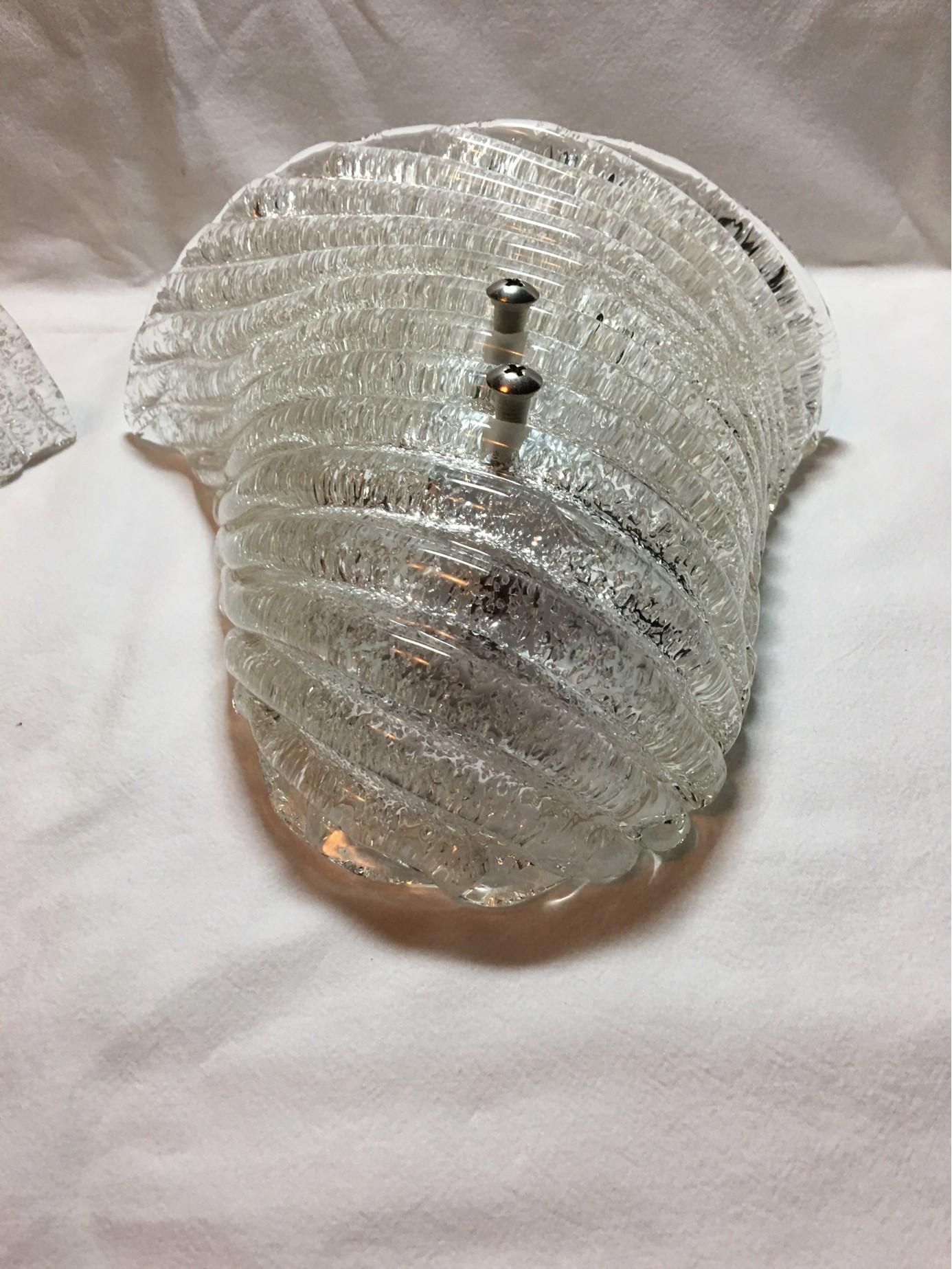 Lovely Pair of Italian Murano Glass Striped Ice Glass Sconces For Sale 2