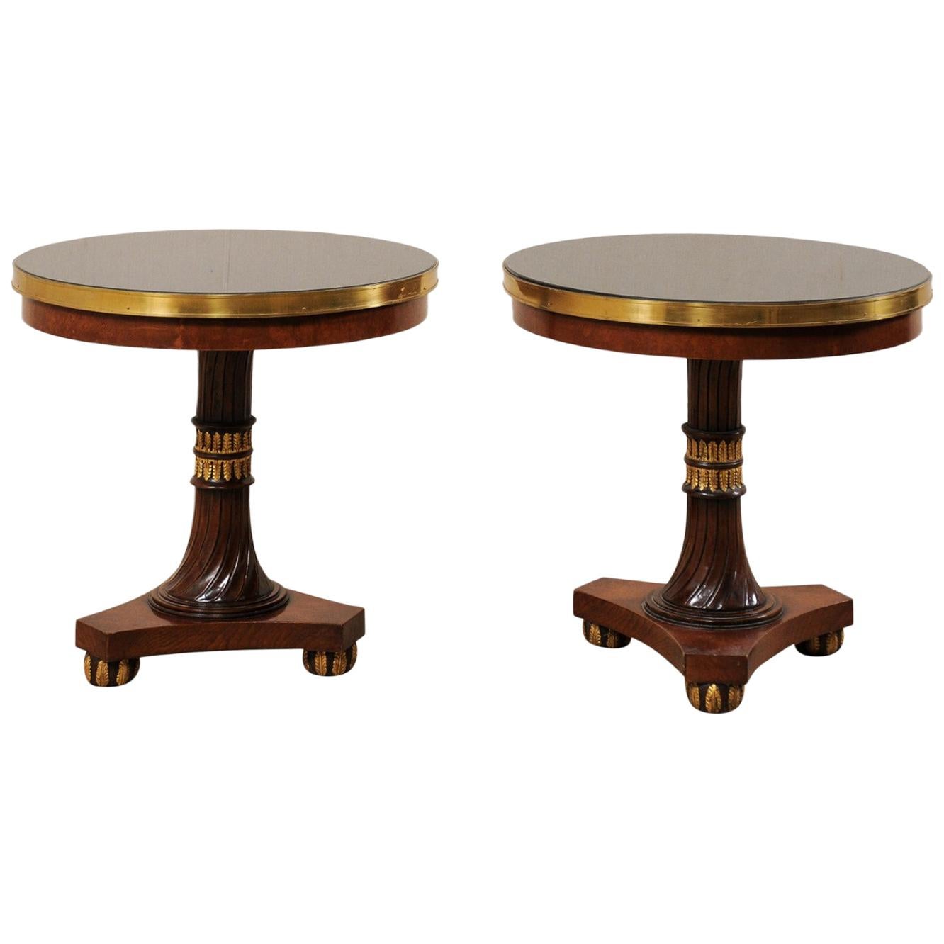 Lovely Pair of Italian Regency-Style Pedestal Side Tables with Granite Tops