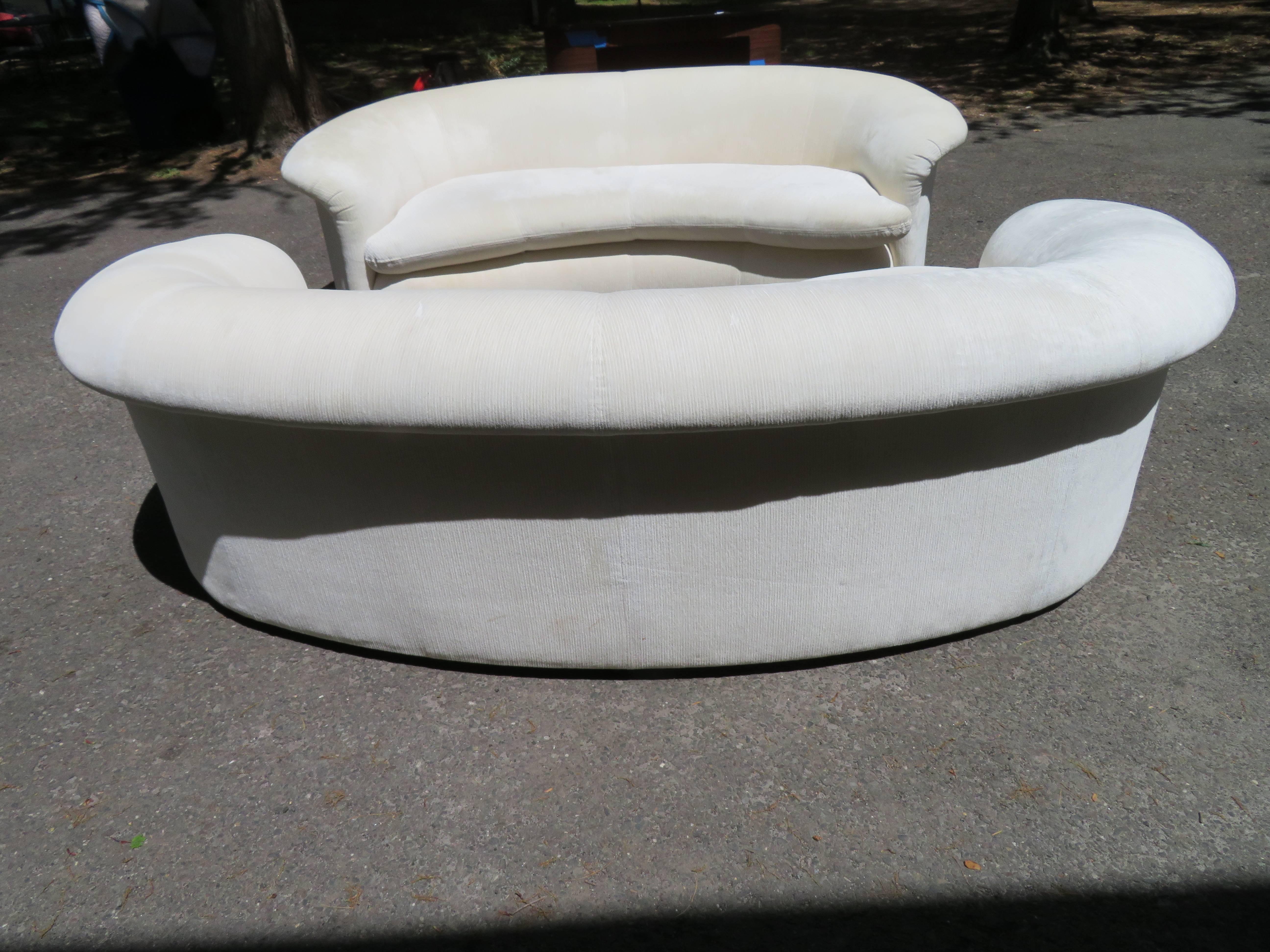 Lovely Pair of Kidney Shaped Curved Sofa Mid-Century Modern In Good Condition For Sale In Pemberton, NJ