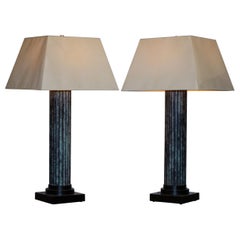 Lovely Pair of Large Oversized Decorative Corinthian Pillar Lamps Metal Bodies
