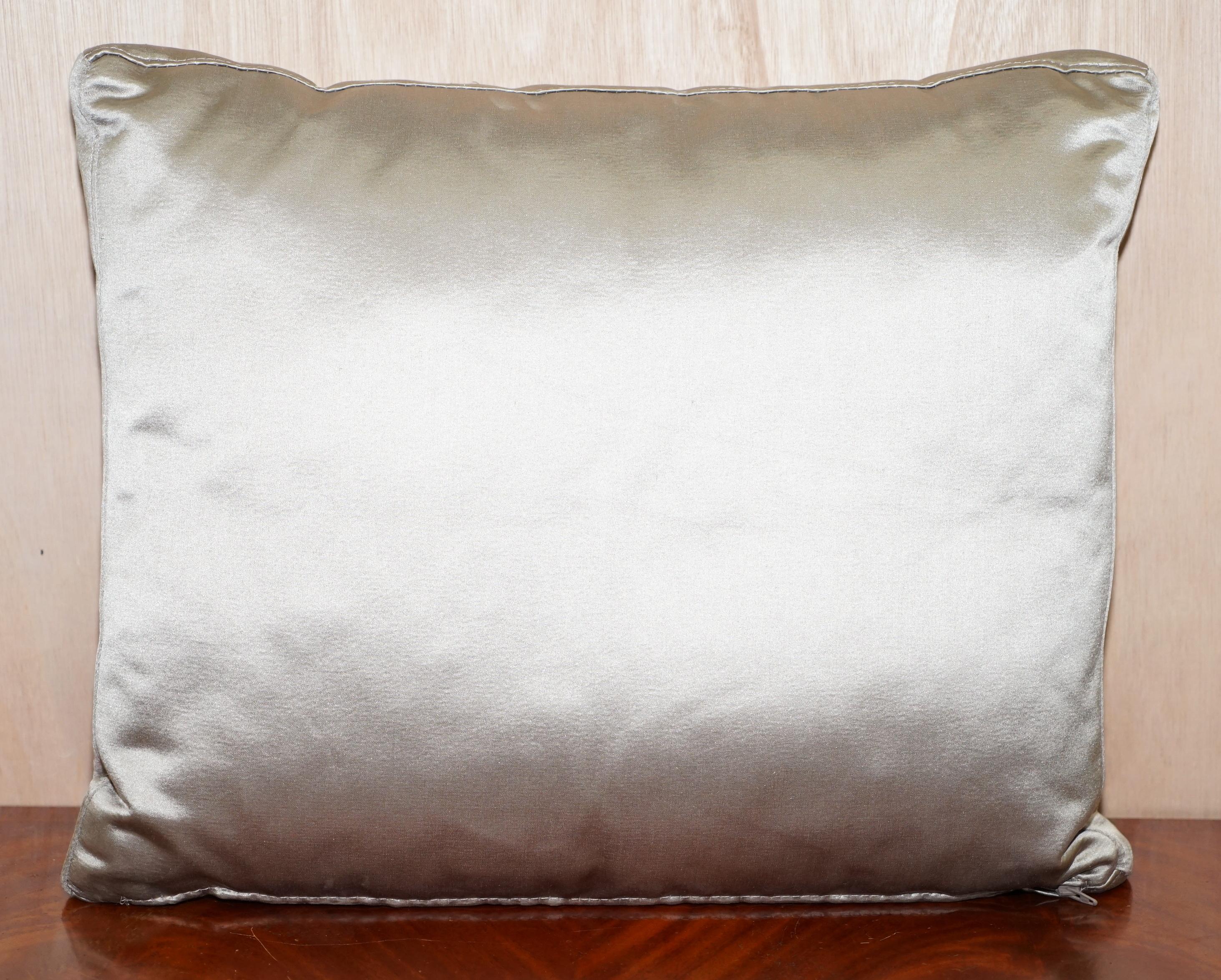 Modern Lovely Pair of Large Silver Scatter Cushions from Fendi Sofa Luxury Silky Finish
