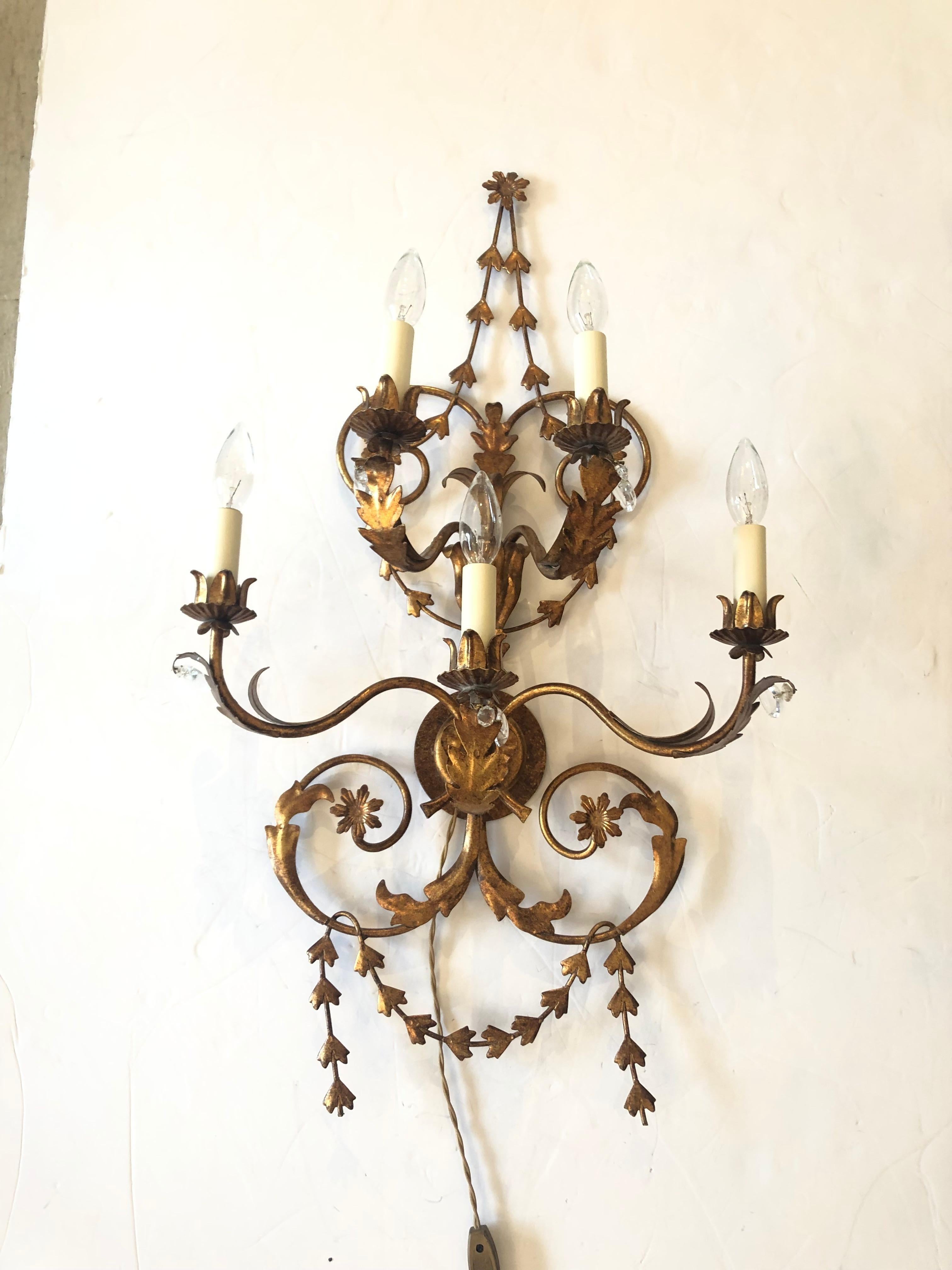 Lovely Pair of Large Tole and Giltmetal Wall Sconces 3