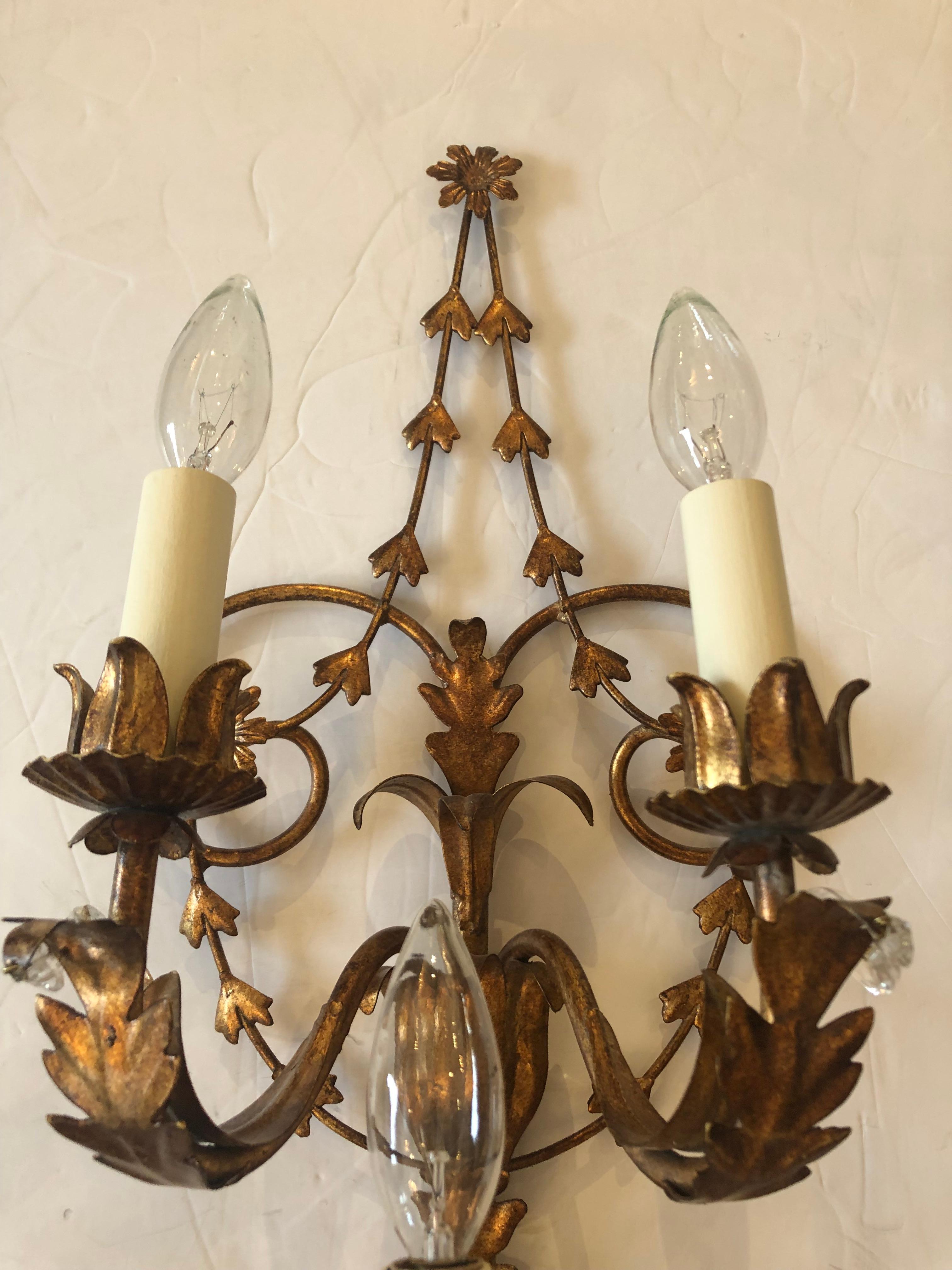 Neoclassical Lovely Pair of Large Tole and Giltmetal Wall Sconces