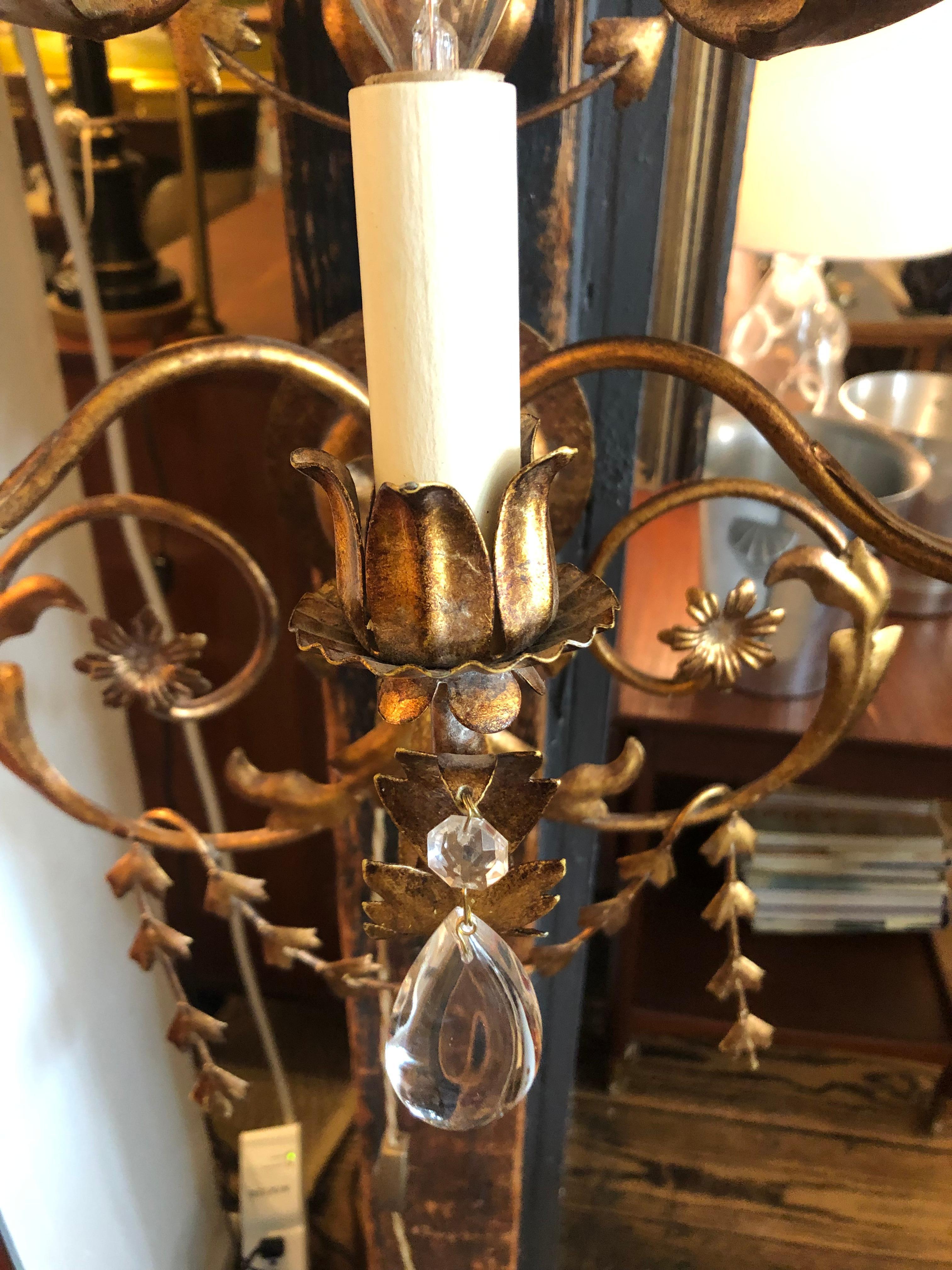 Lovely Pair of Large Tole and Giltmetal Wall Sconces 2