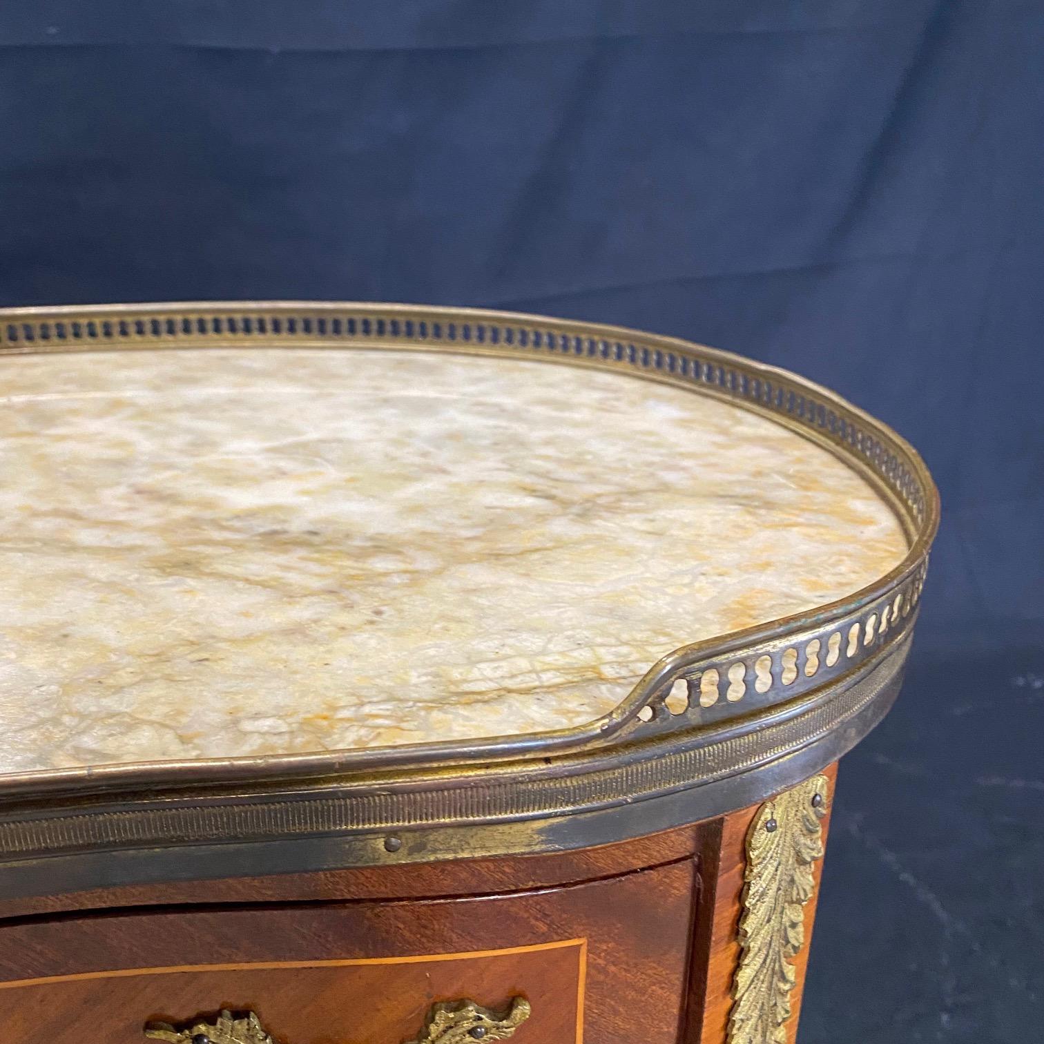 Lovely Pair of Louis XVI French Marble Brass Trimmed Commode Night Stands  1