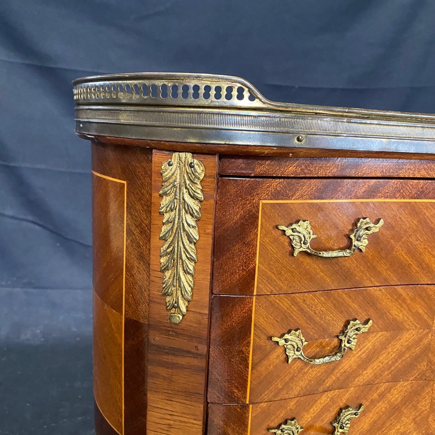 Lovely Pair of Louis XVI French Marble Brass Trimmed Commode Night Stands  2