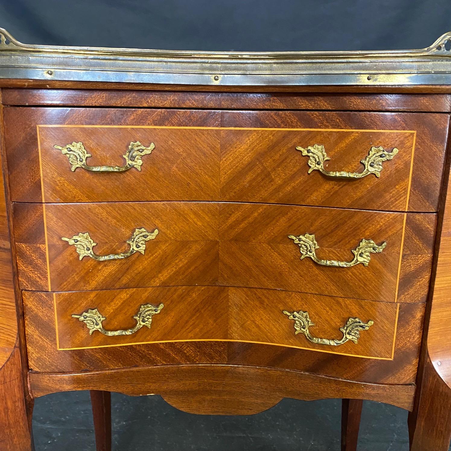 Lovely Pair of Louis XVI French Marble Brass Trimmed Commode Night Stands  4