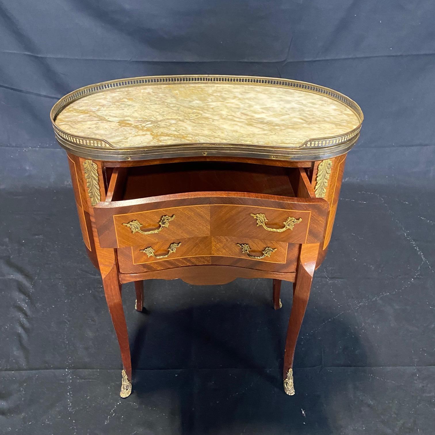 Lovely Pair of Louis XVI French Marble Brass Trimmed Commode Night Stands  5