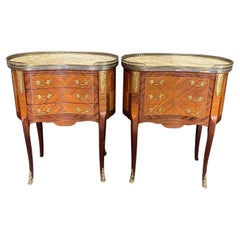 Lovely Pair of Louis XVI French Marble Brass Trimmed Commode Bedside Tables 