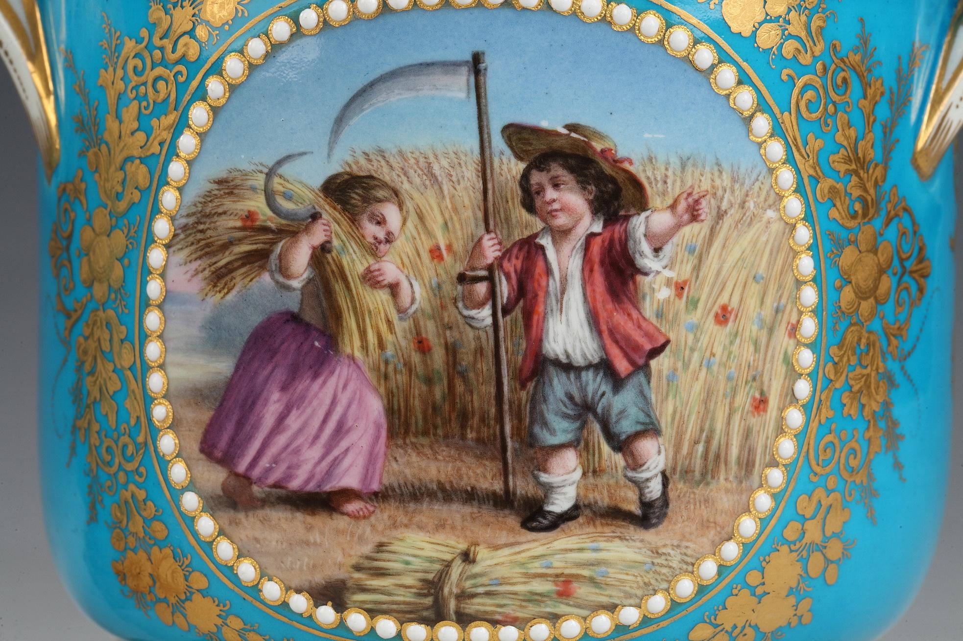 Pareja de Luis XVI  Enfriadores de vidrio de porcelana 