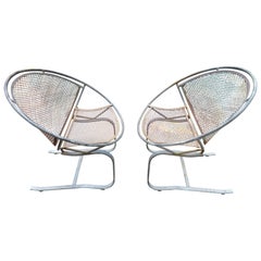 Retro Lovely Pair of Maurizio Tempestini for Salterini Circular Radar Saucer Chairs