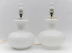 Lovely Pair of Mid-Century Modern Opal Glass Table Lamp Bases, 1960s