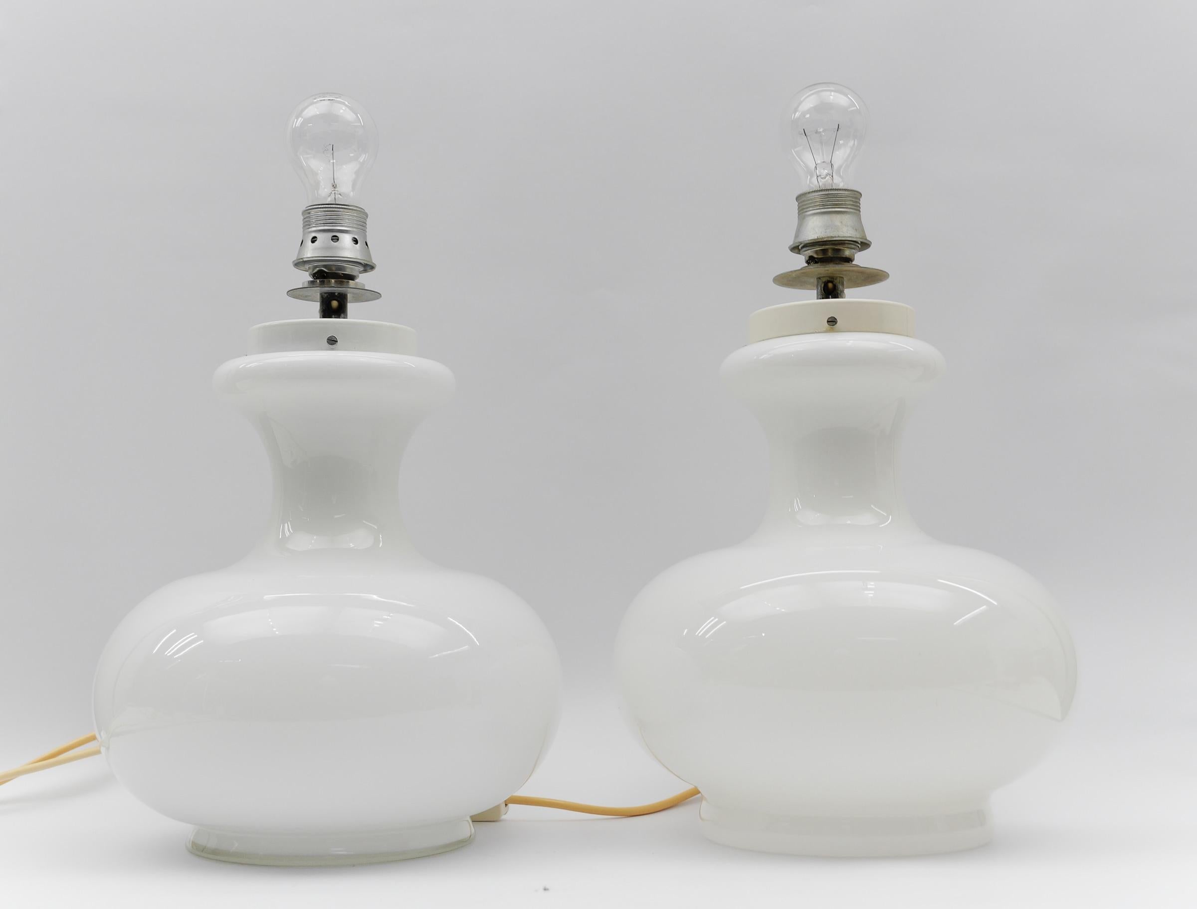 German Lovely Pair of Mid-Century Modern Opal Glass Table Lamp Bases, 1960s For Sale