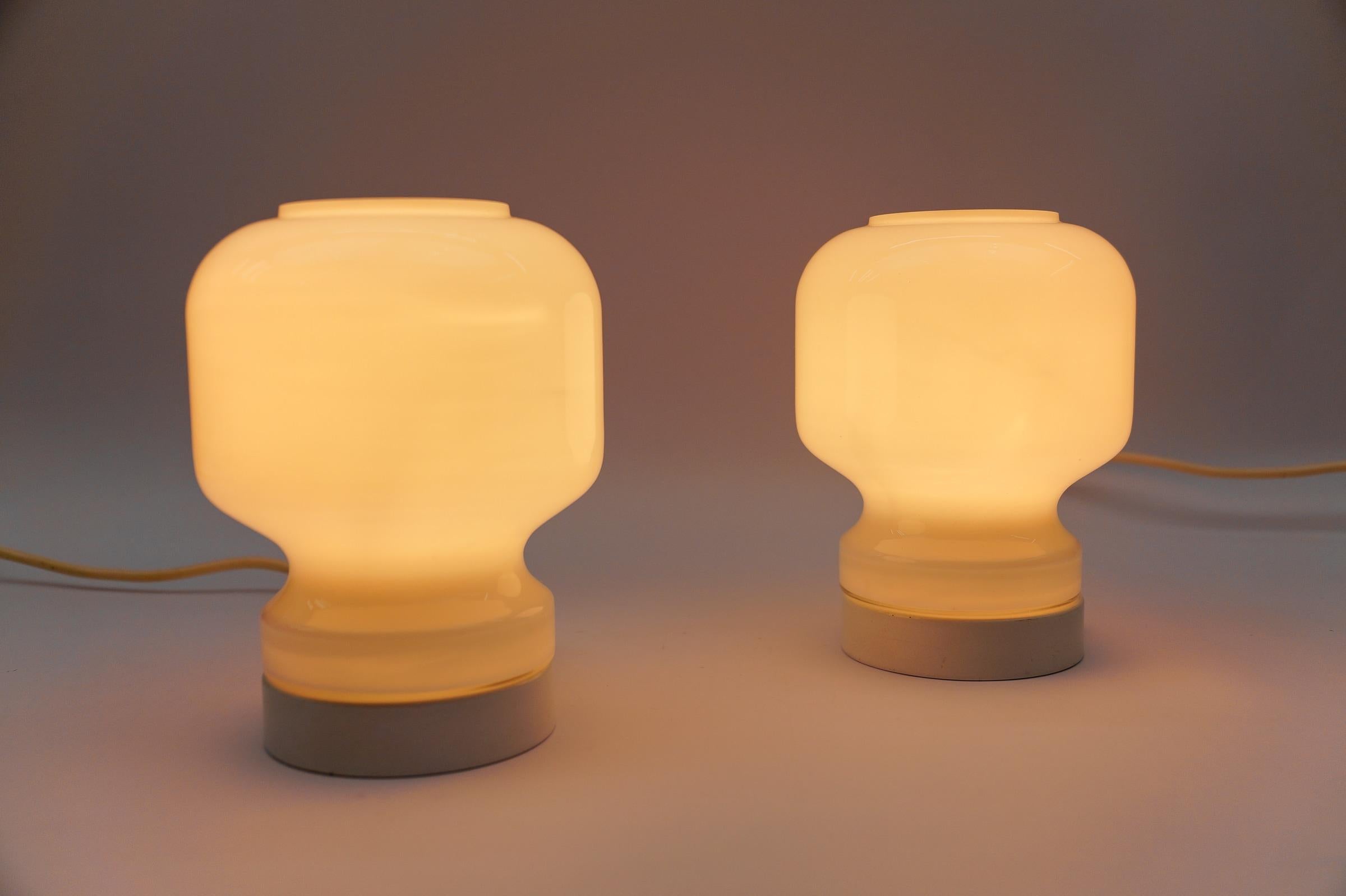 German Lovely Pair of Mid-Century Modern Opal Glass Table Lamps, 1960s For Sale