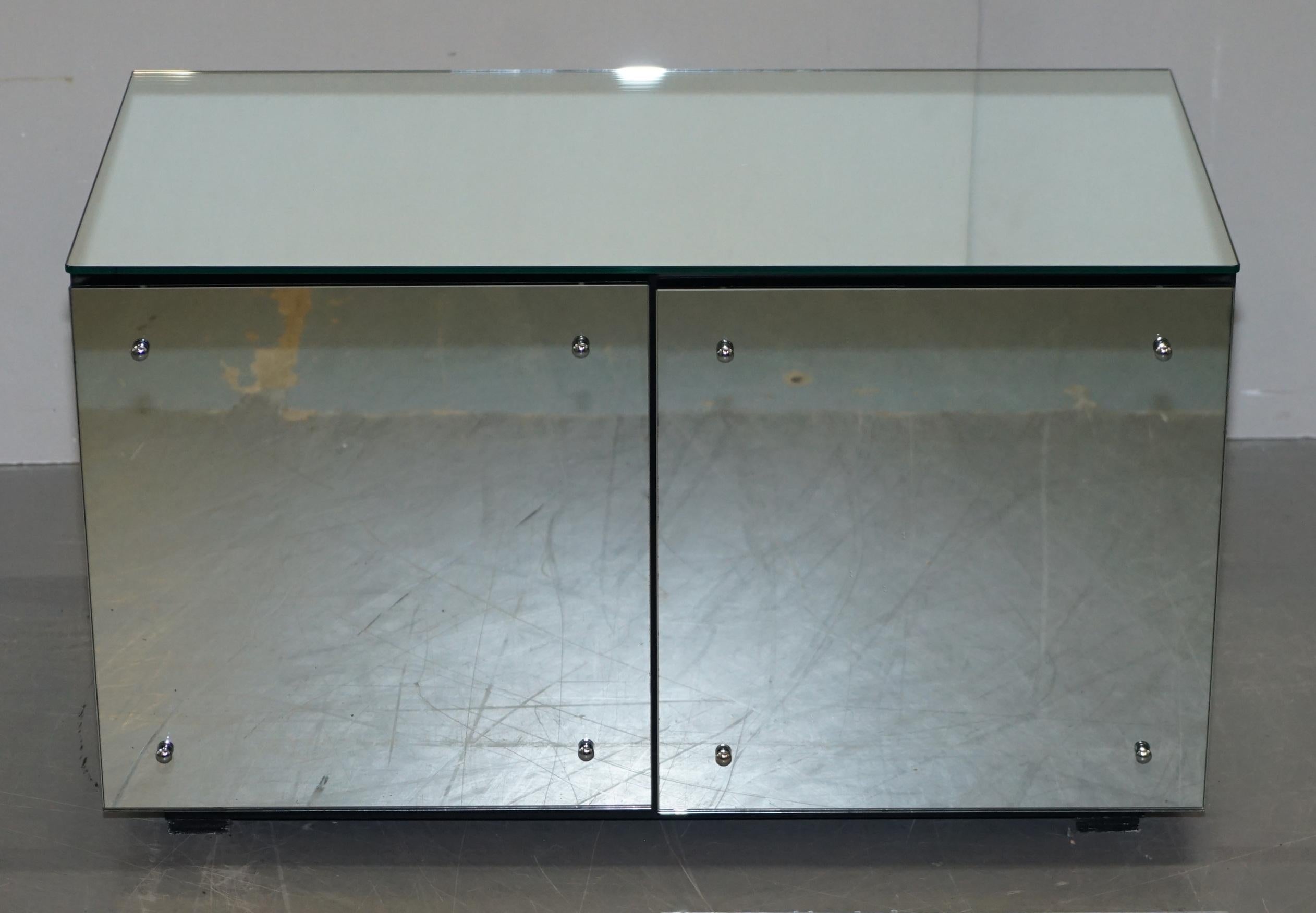 Lovely Pair of Mirrored Tapered Glass Large Side Table Cupboards Ideal Storage 7