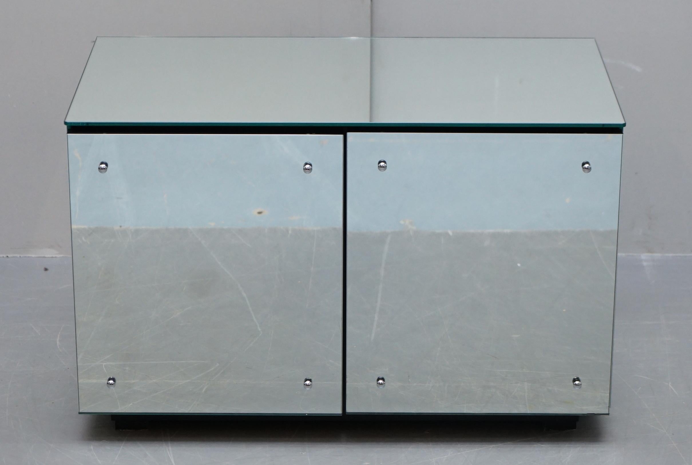 Art Deco Lovely Pair of Mirrored Tapered Glass Large Side Table Cupboards Ideal Storage