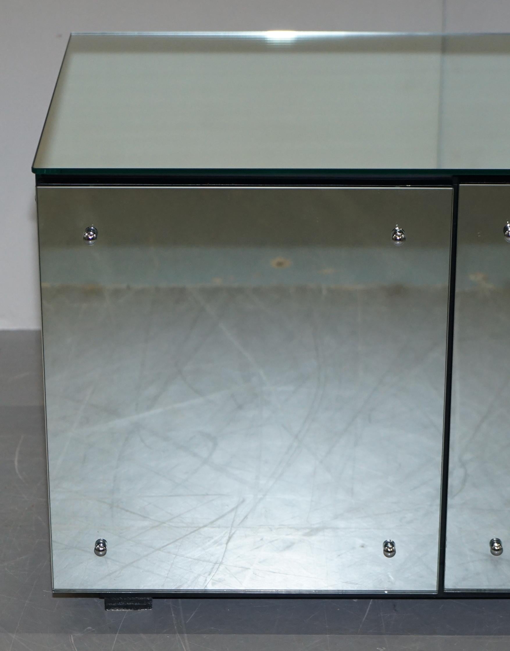 20th Century Lovely Pair of Mirrored Tapered Glass Large Side Table Cupboards Ideal Storage