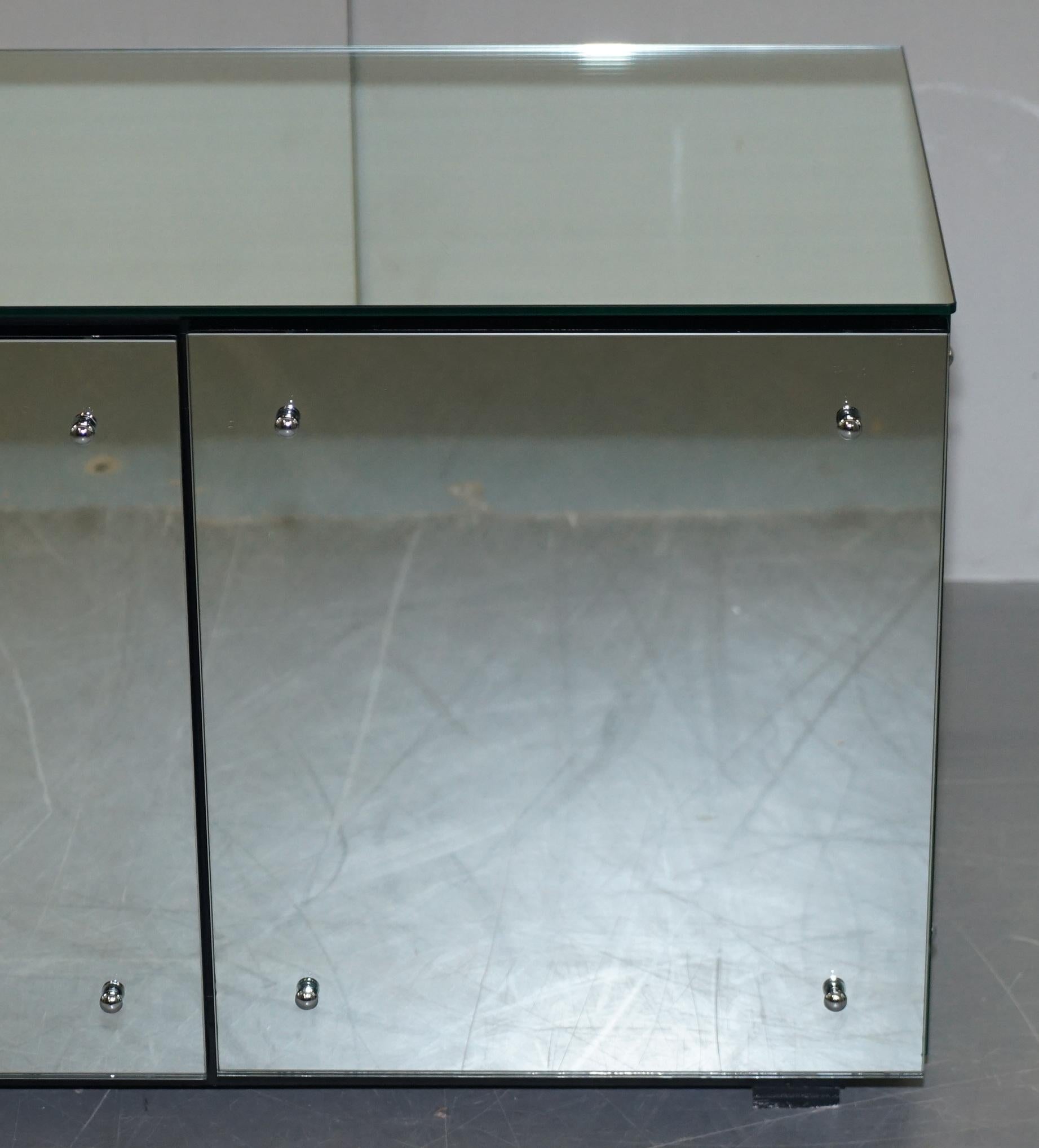 Lovely Pair of Mirrored Tapered Glass Large Side Table Cupboards Ideal Storage 1