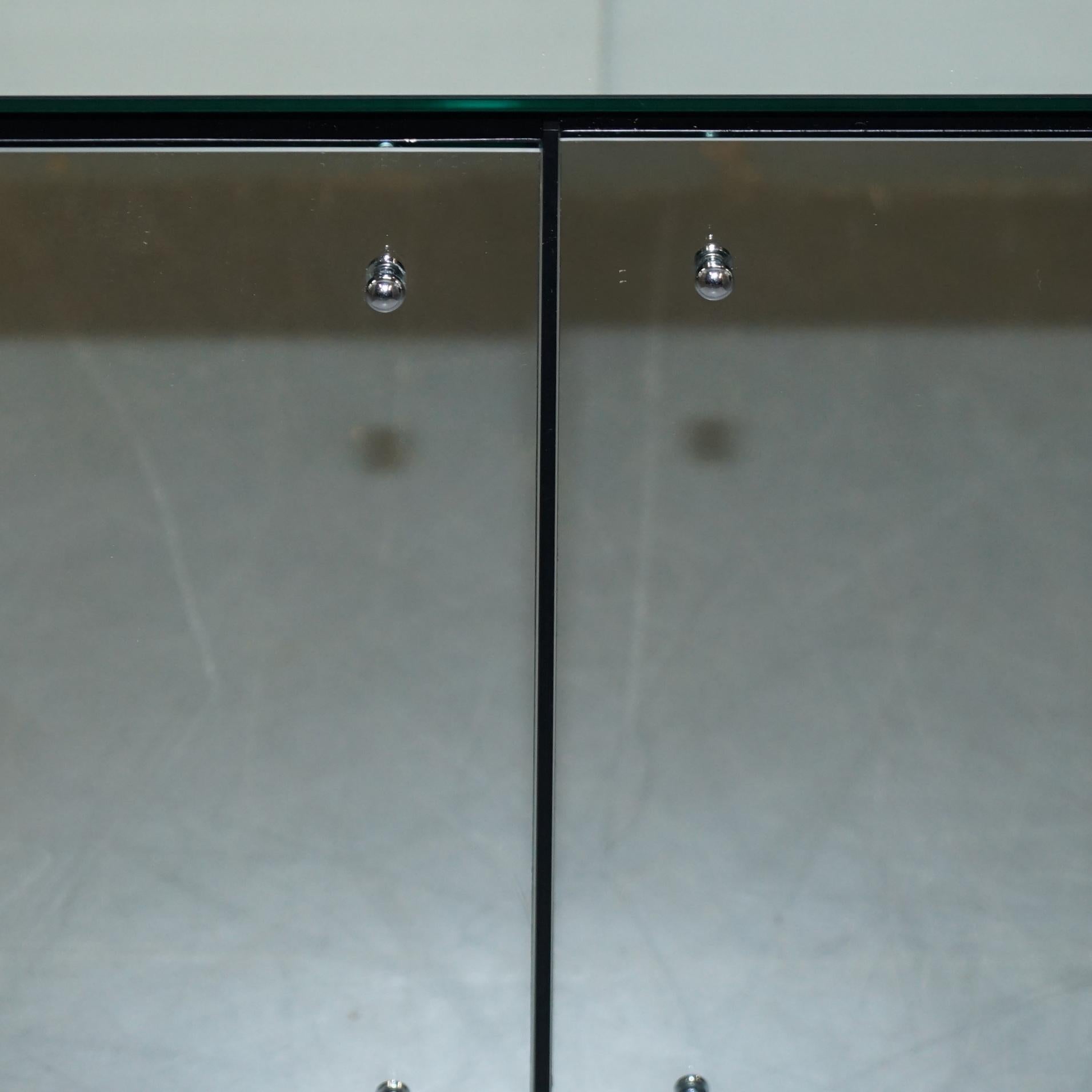 Lovely Pair of Mirrored Tapered Glass Large Side Table Cupboards Ideal Storage 2