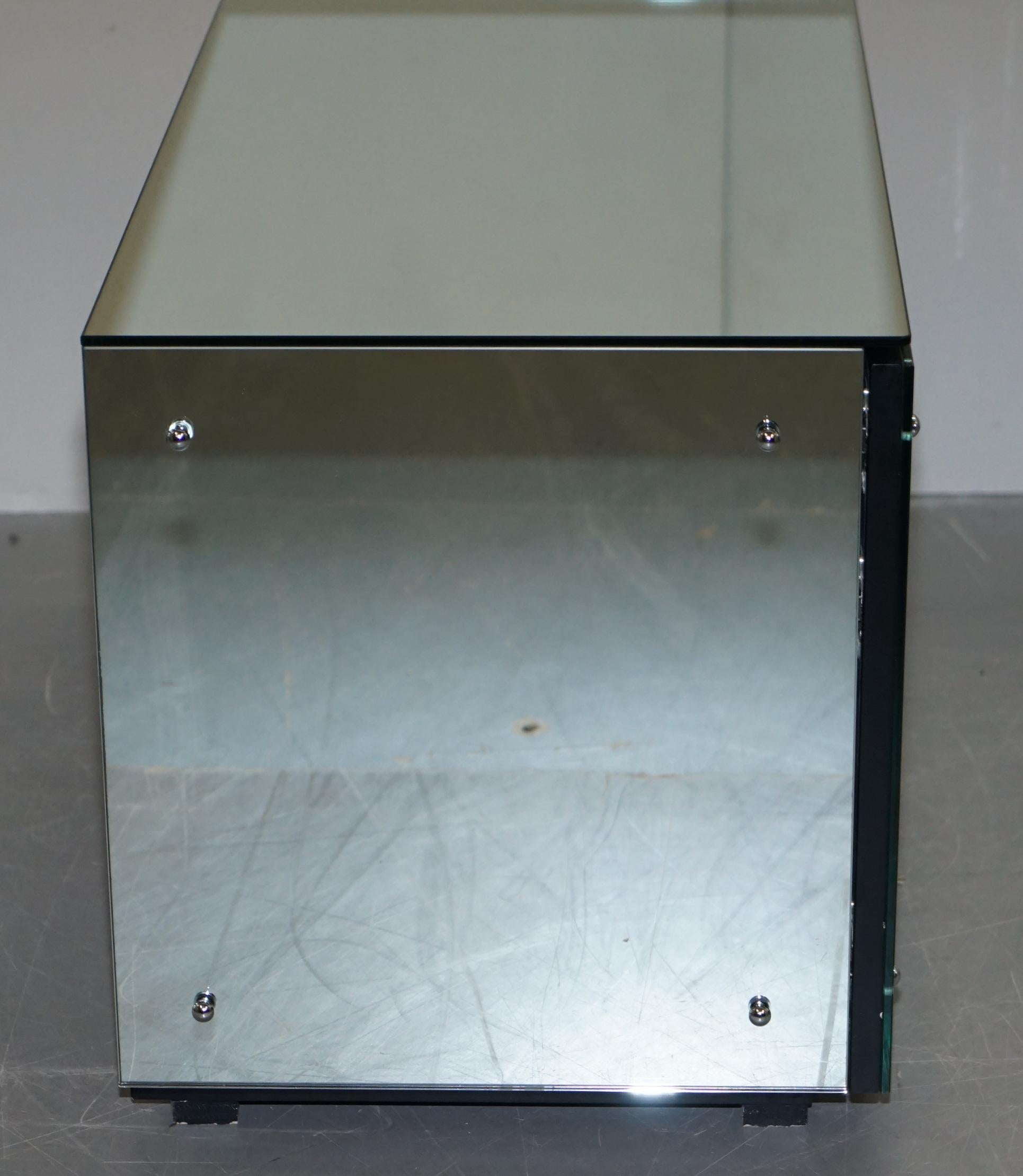 Lovely Pair of Mirrored Tapered Glass Large Side Table Cupboards Ideal Storage 3