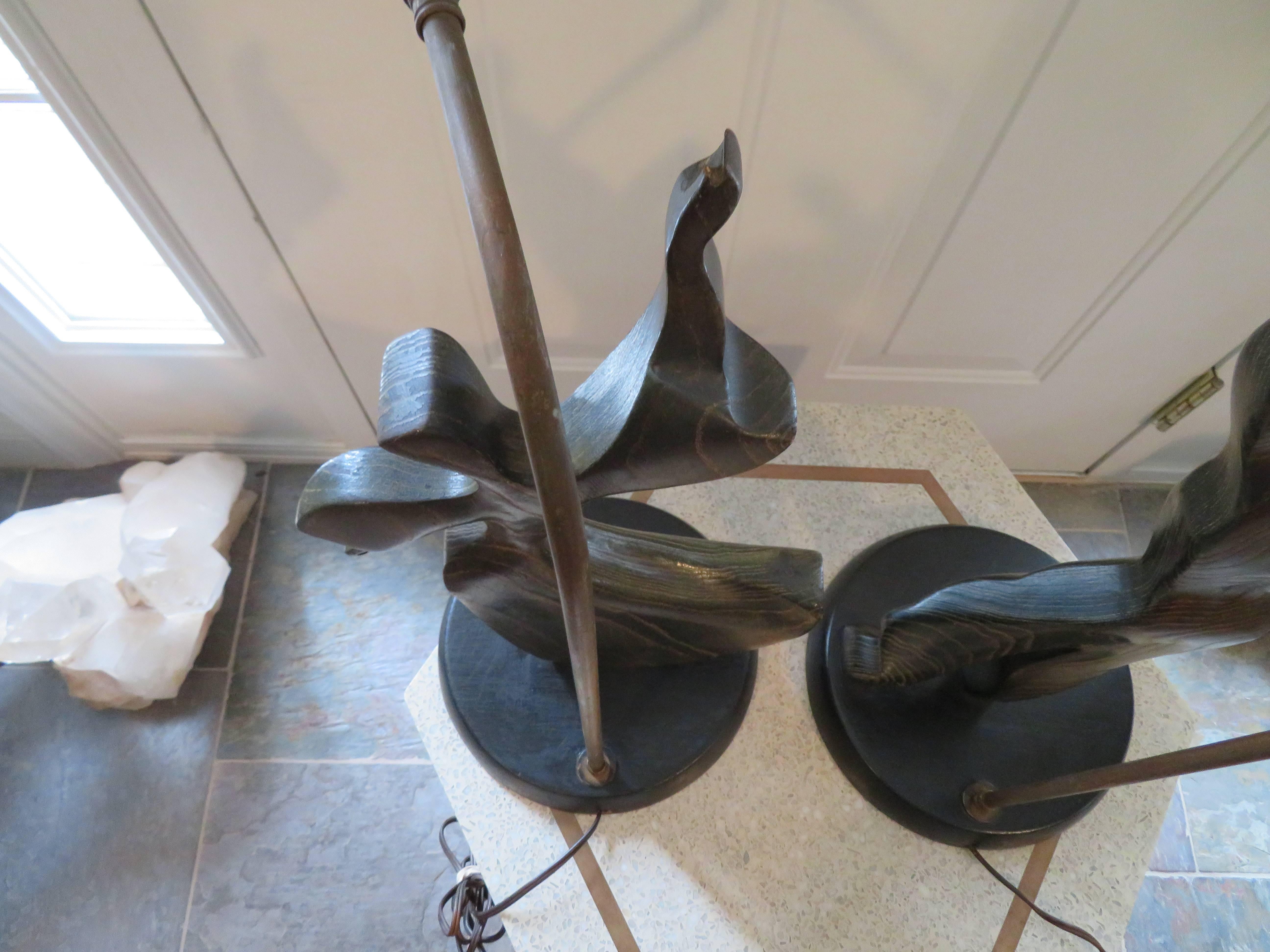 Lovely Pair of Modernist Cerused Oak Heifetz Dancer Male Female Lamps For Sale 2