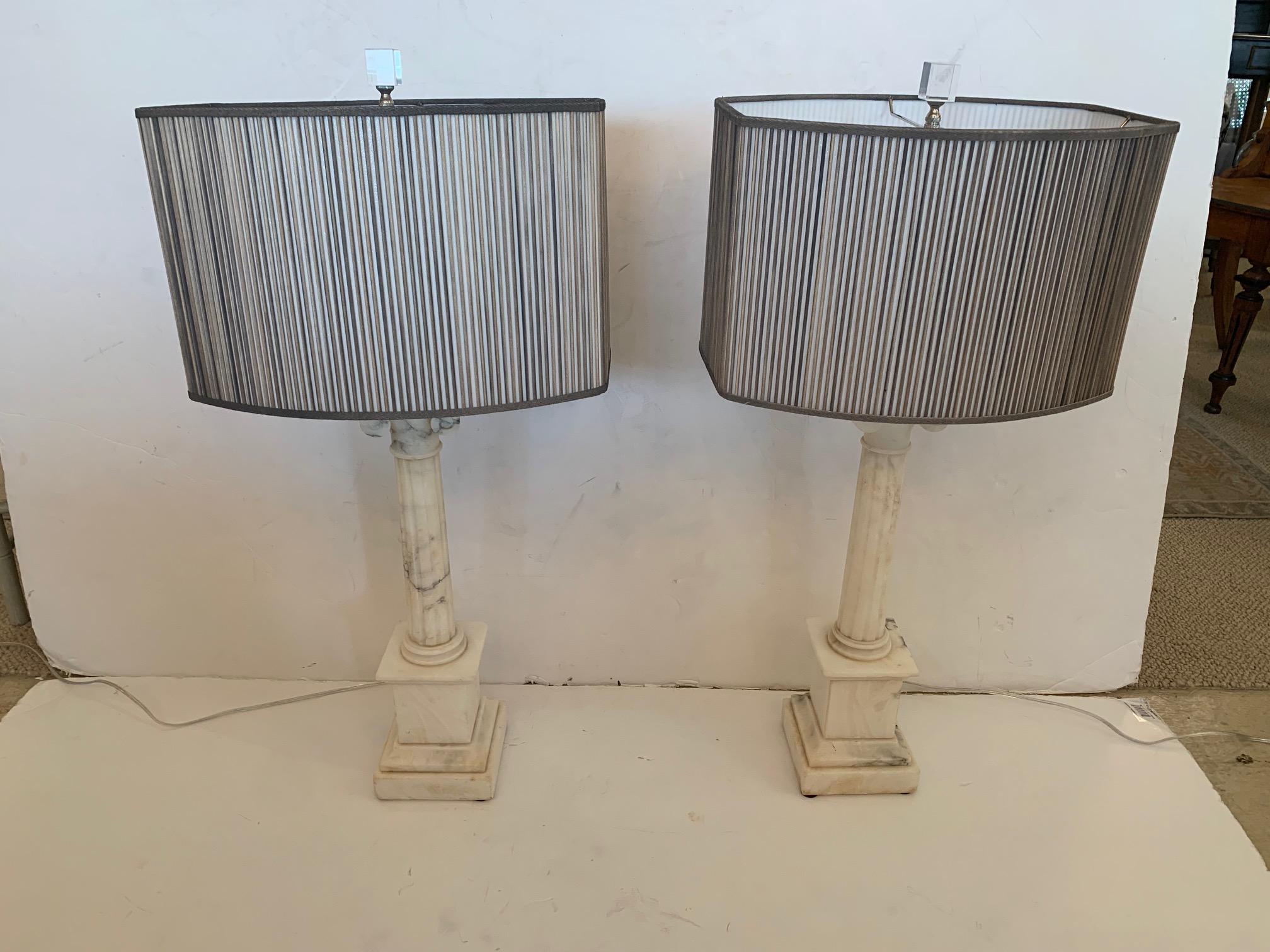 Lovely Pair of Neoclassical Style Marble Table Lamps 5