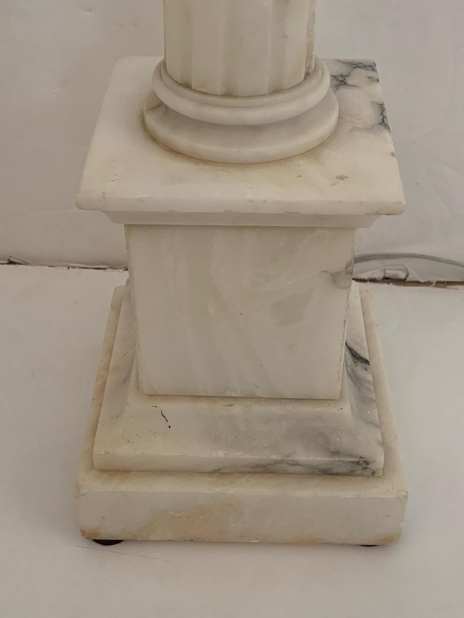 Lovely Pair of Neoclassical Style Marble Table Lamps In Good Condition In Hopewell, NJ