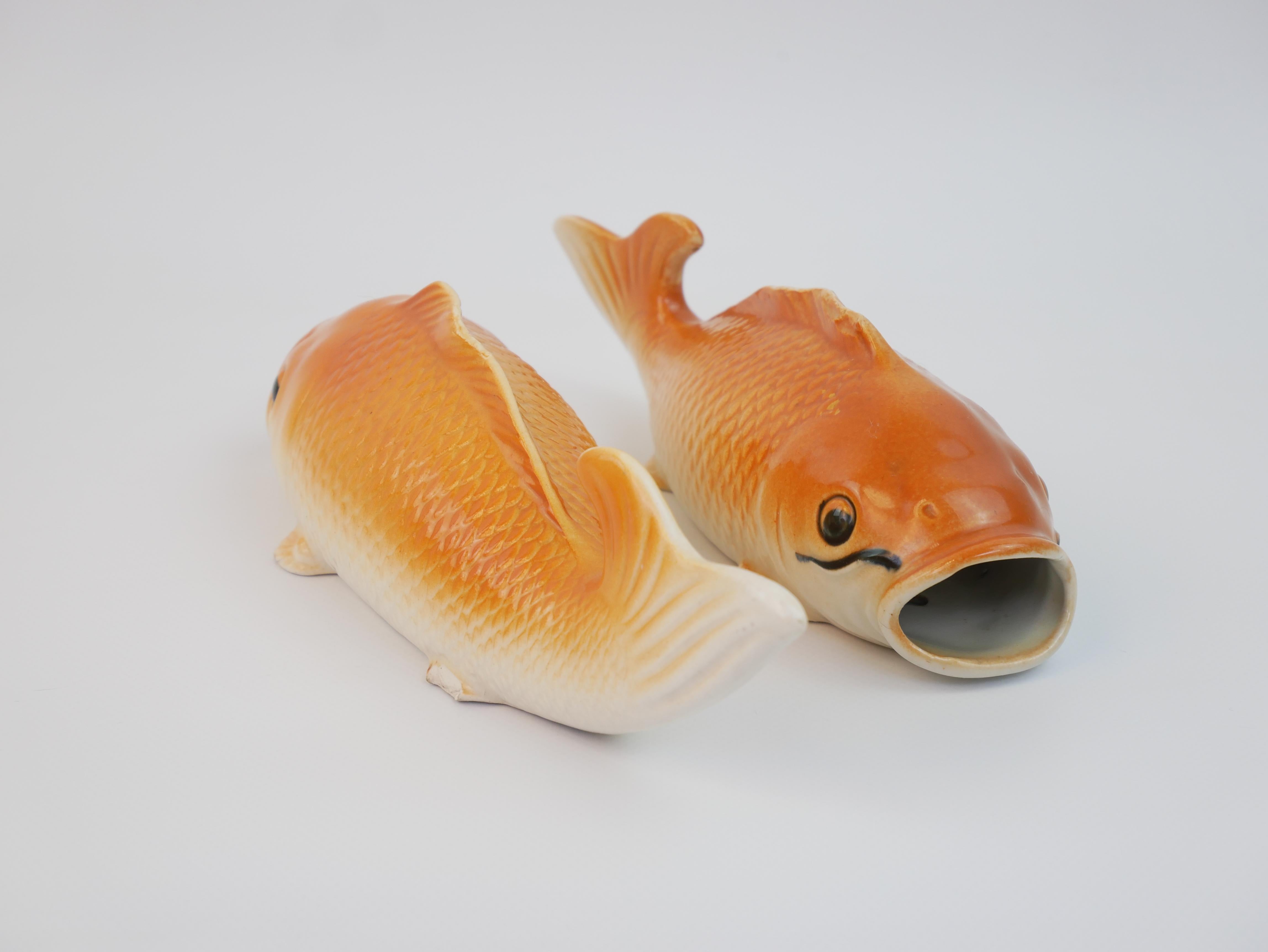 Bella coppia di carpe in ceramica arancione in vendita 1