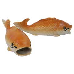Preciosa pareja de carpas naranjas de cerámica