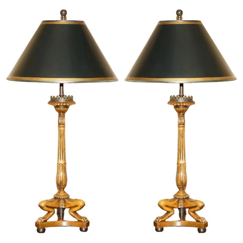 LOVELY PAIR OF OVERSIZED VINTAGE CARVED WALNUT VICTORIAN STYLE TABLE LAMPs