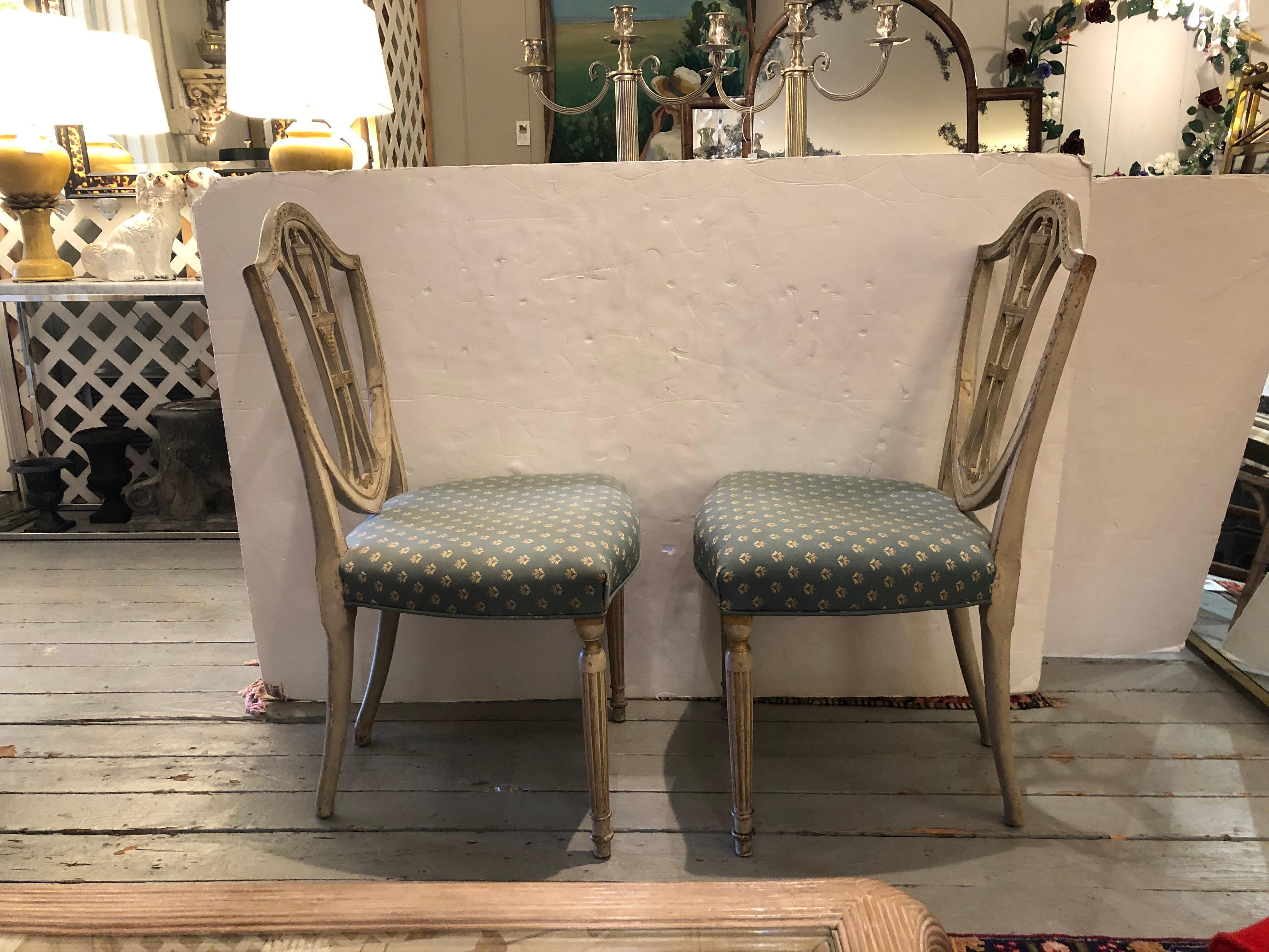 Gilt Lovely Pair of Painted 18th century Neoclassical Side Chairs  For Sale