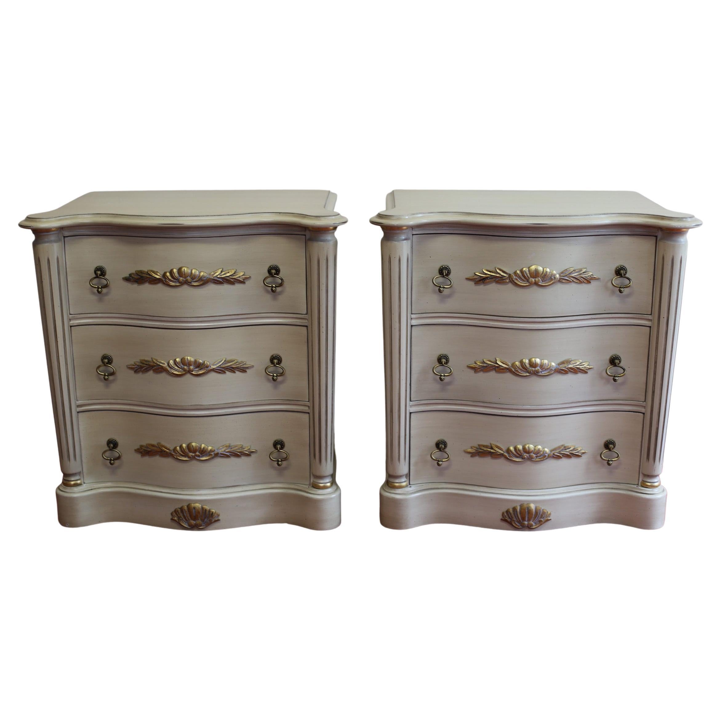 Lovely Pair Of Painted French Provincial Style  Nightstands 