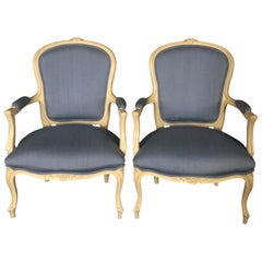 Lovely Pair of Painted Louis XV Style Bergère Armchairs